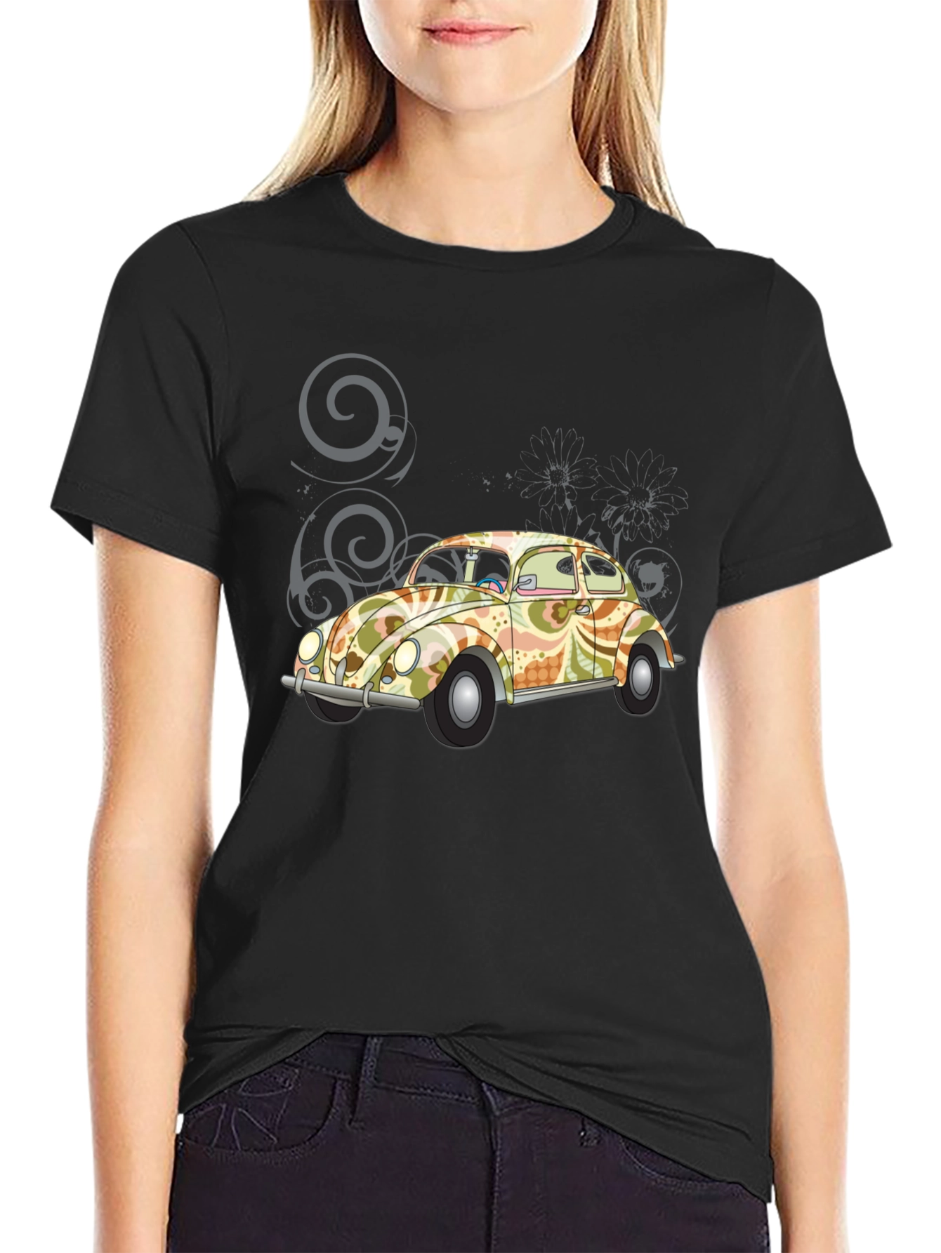 Retro VW Beetle Graphic Tee - Black Cotton T-Shirt
