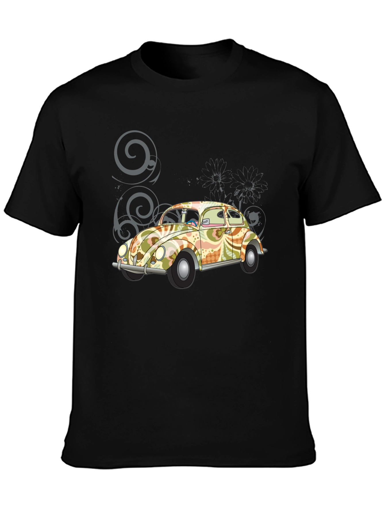 Retro VW Beetle Graphic Tee - Black Cotton T-Shirt