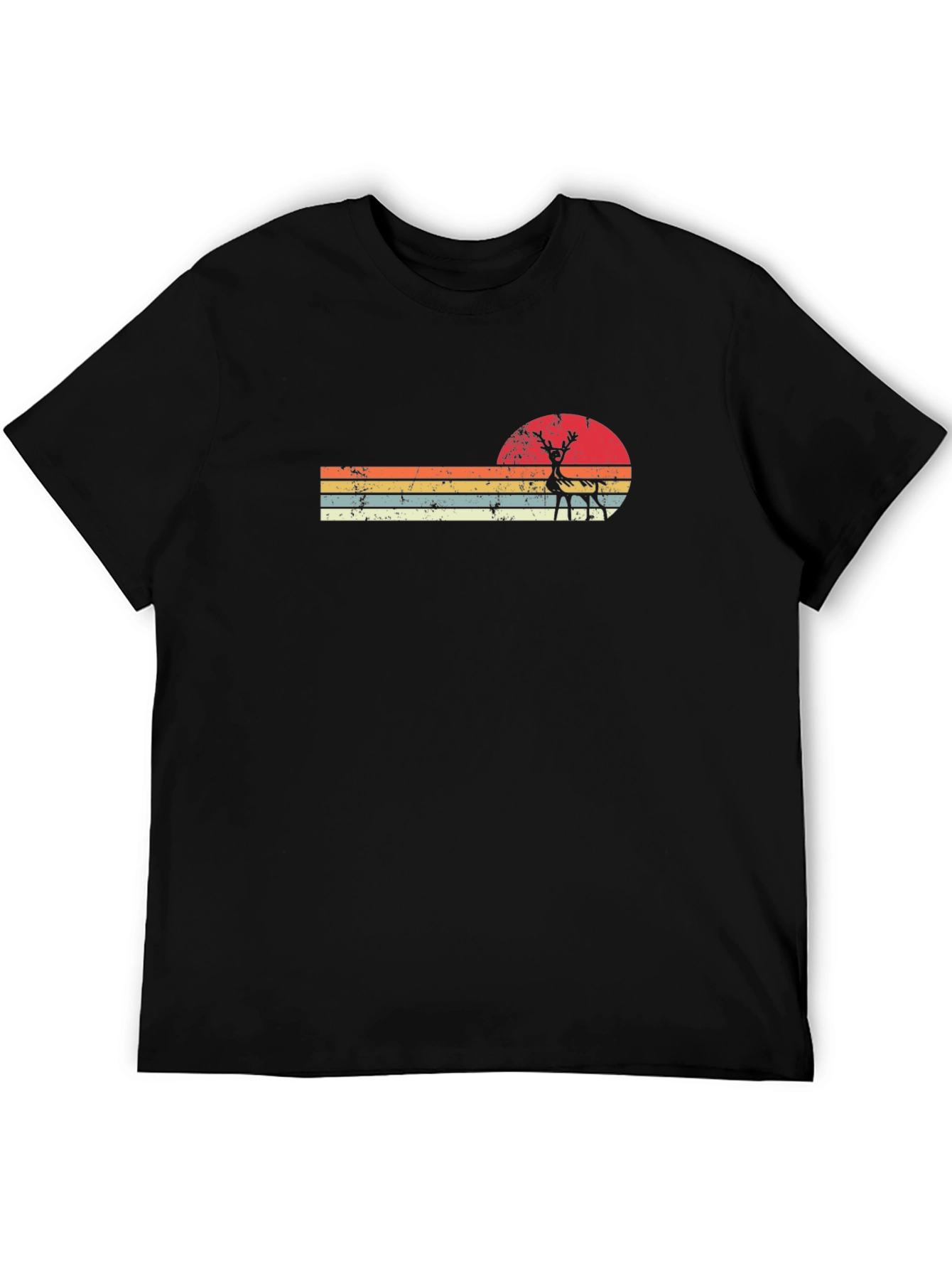 Retro Sunset Deer Graphic Tee - Black