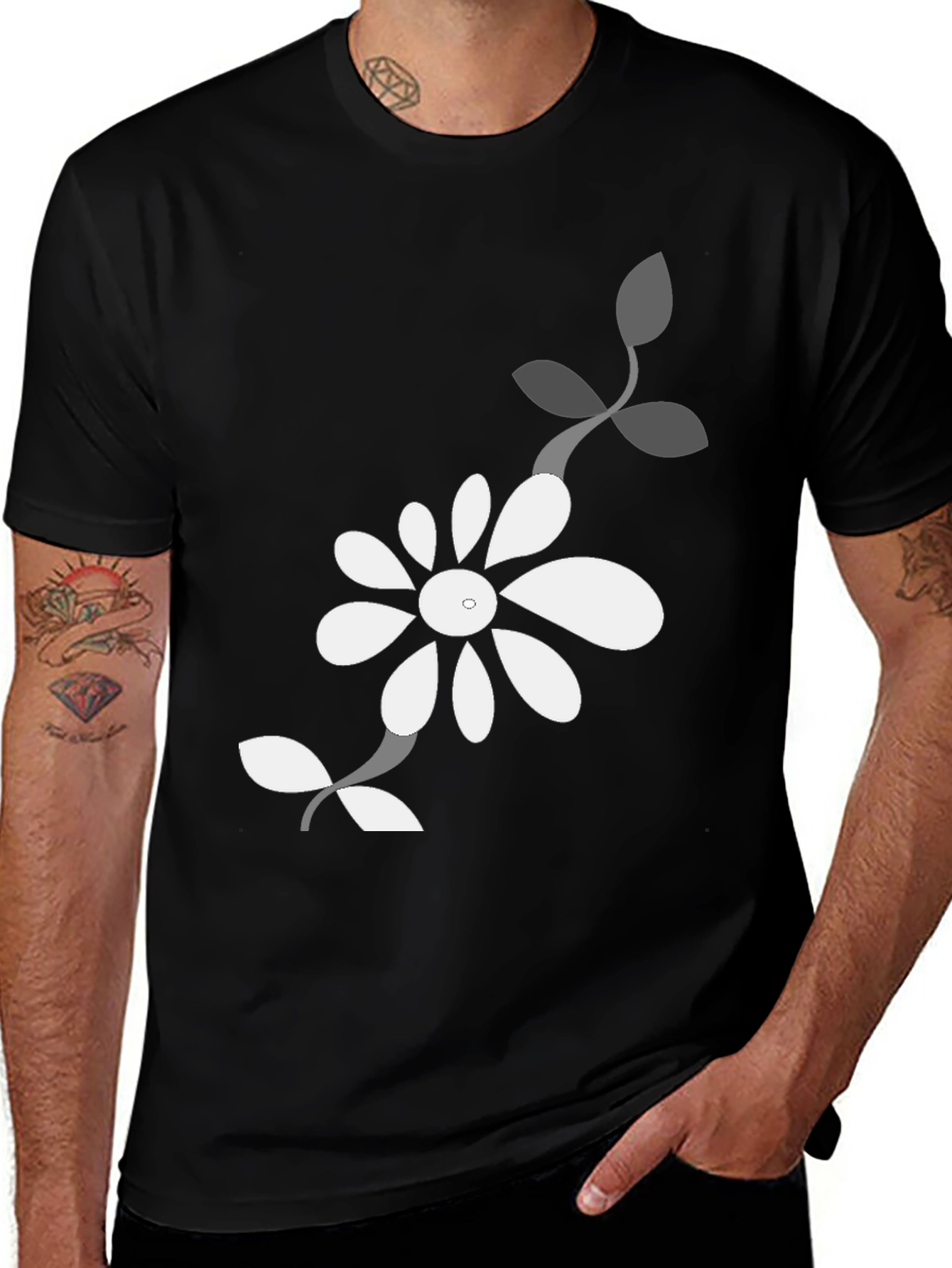 Black Floral Graphic Tee for Men