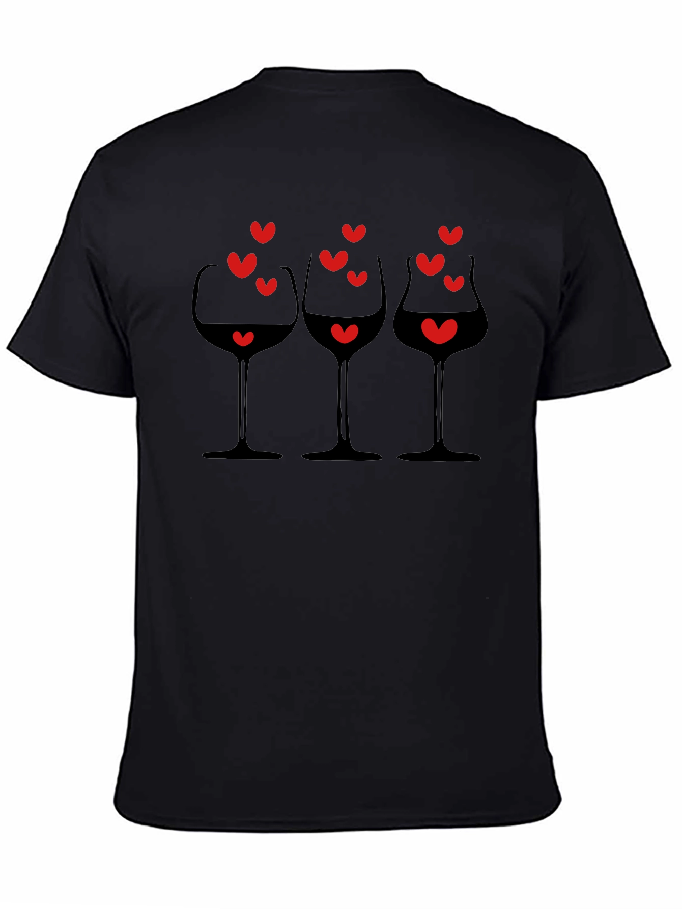 Wine Glasses & Hearts Graphic Black T-Shirt