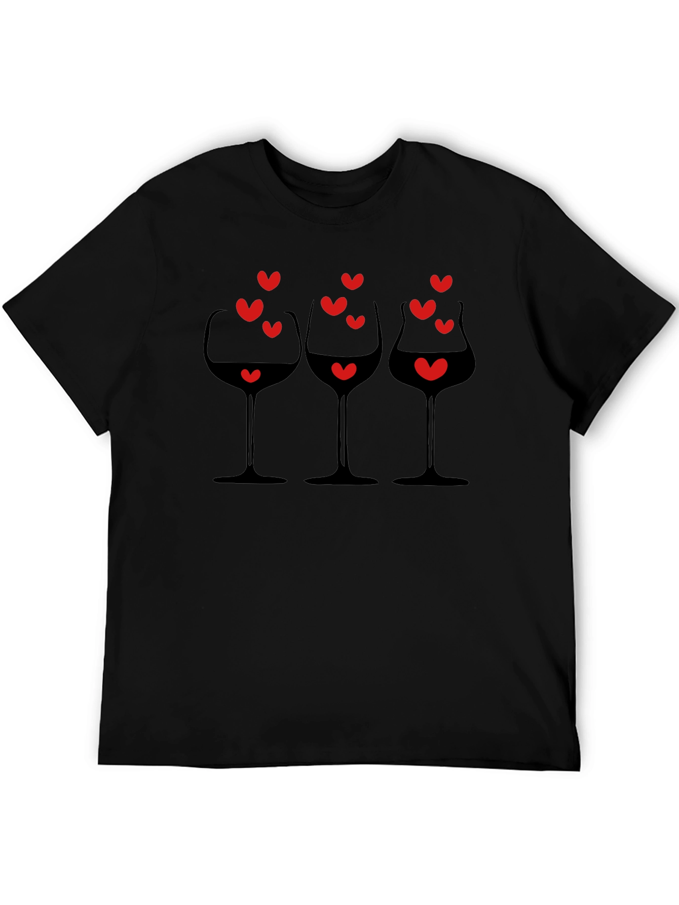 Wine Glasses & Hearts Graphic Black T-Shirt