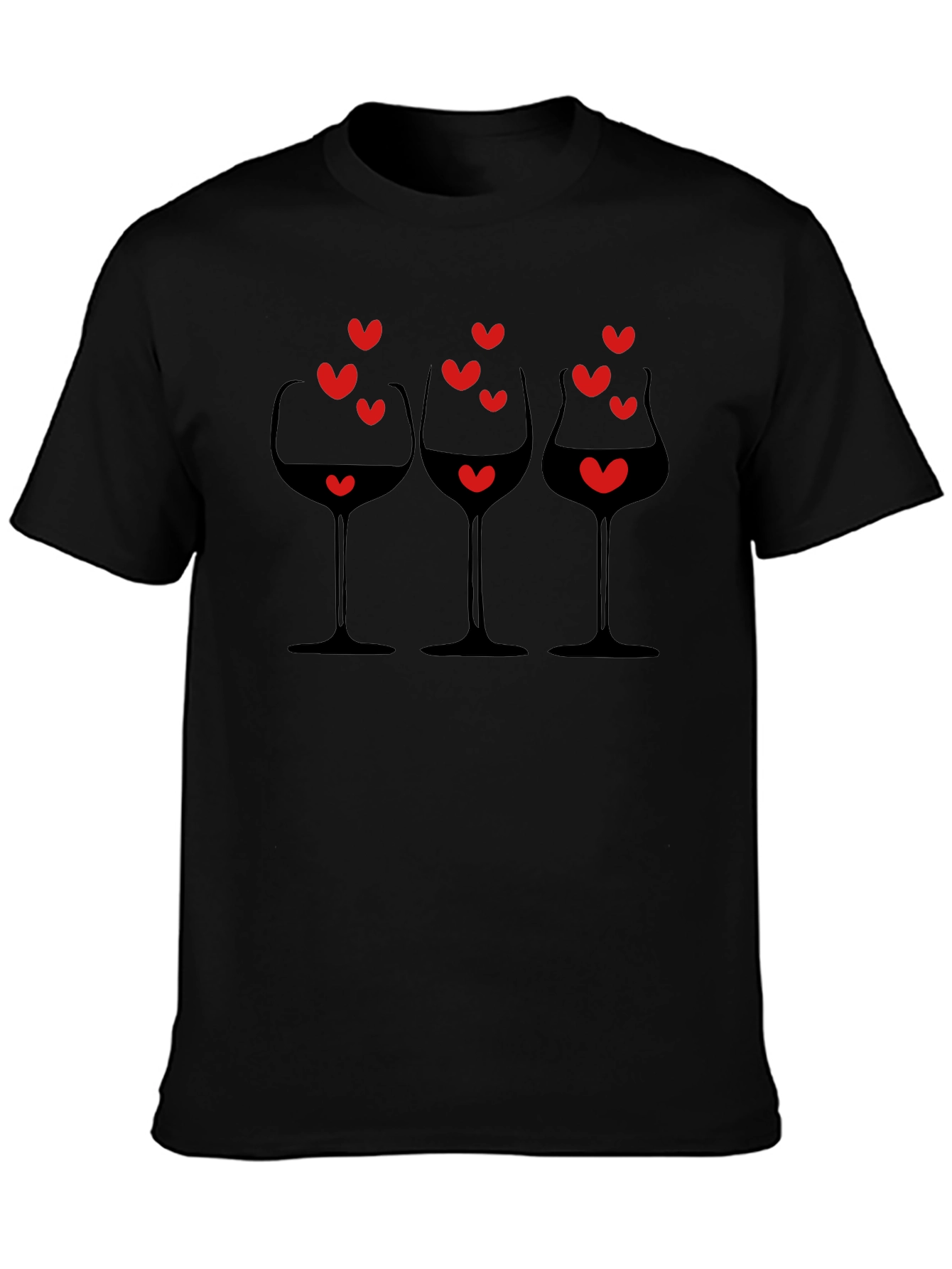 Wine Glasses & Hearts Graphic Black T-Shirt