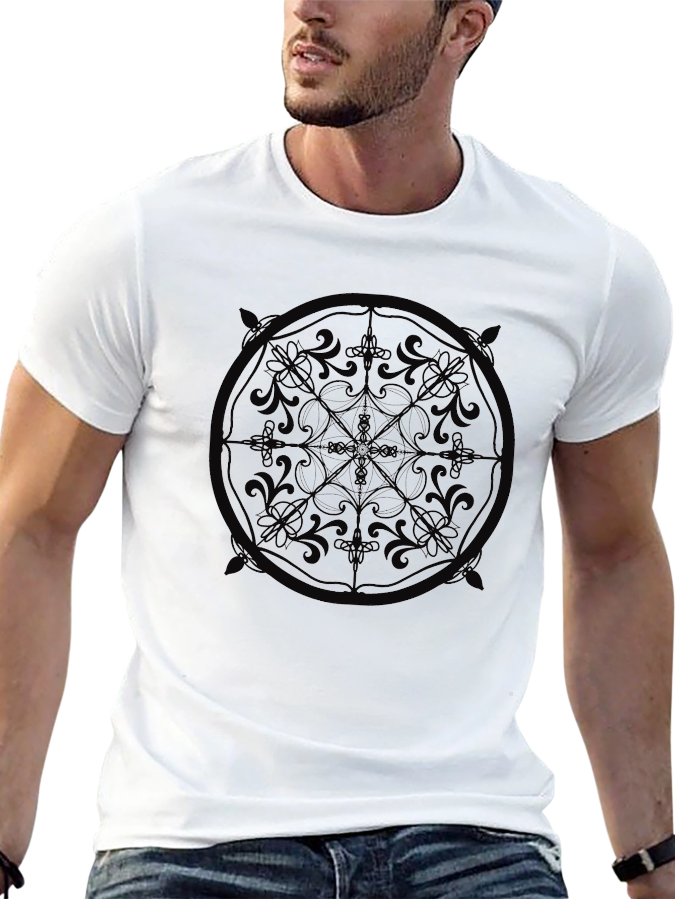 Black Graphic Tee - Floral Mandala Print