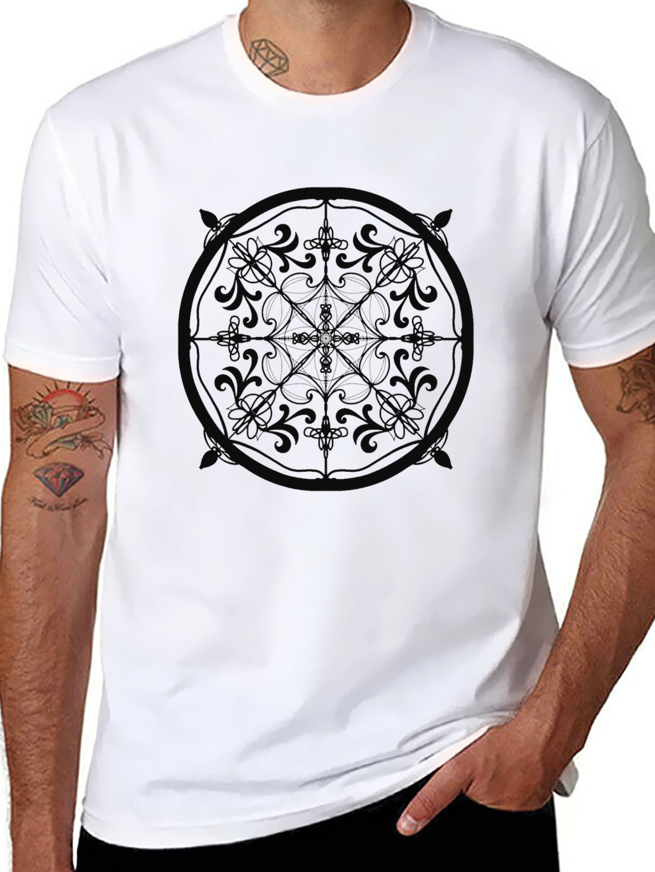 Black Graphic Tee - Floral Mandala Print