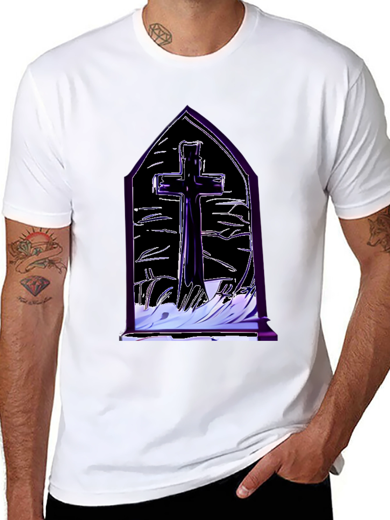 Gothic Cross T-Shirt - Mens Black Graphic Tee