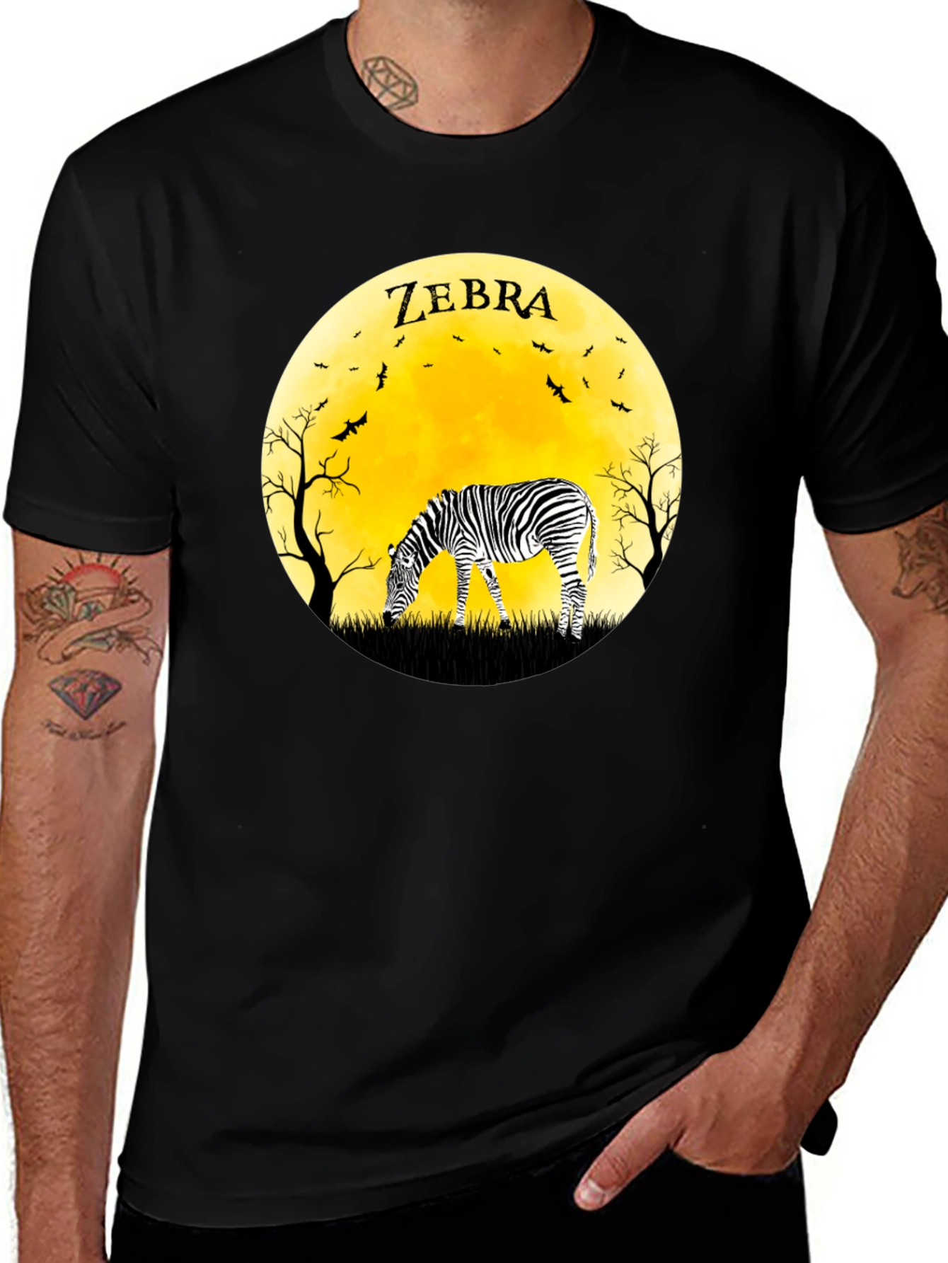 Zebra Moon Graphic Tee - Black Cotton T-Shirt