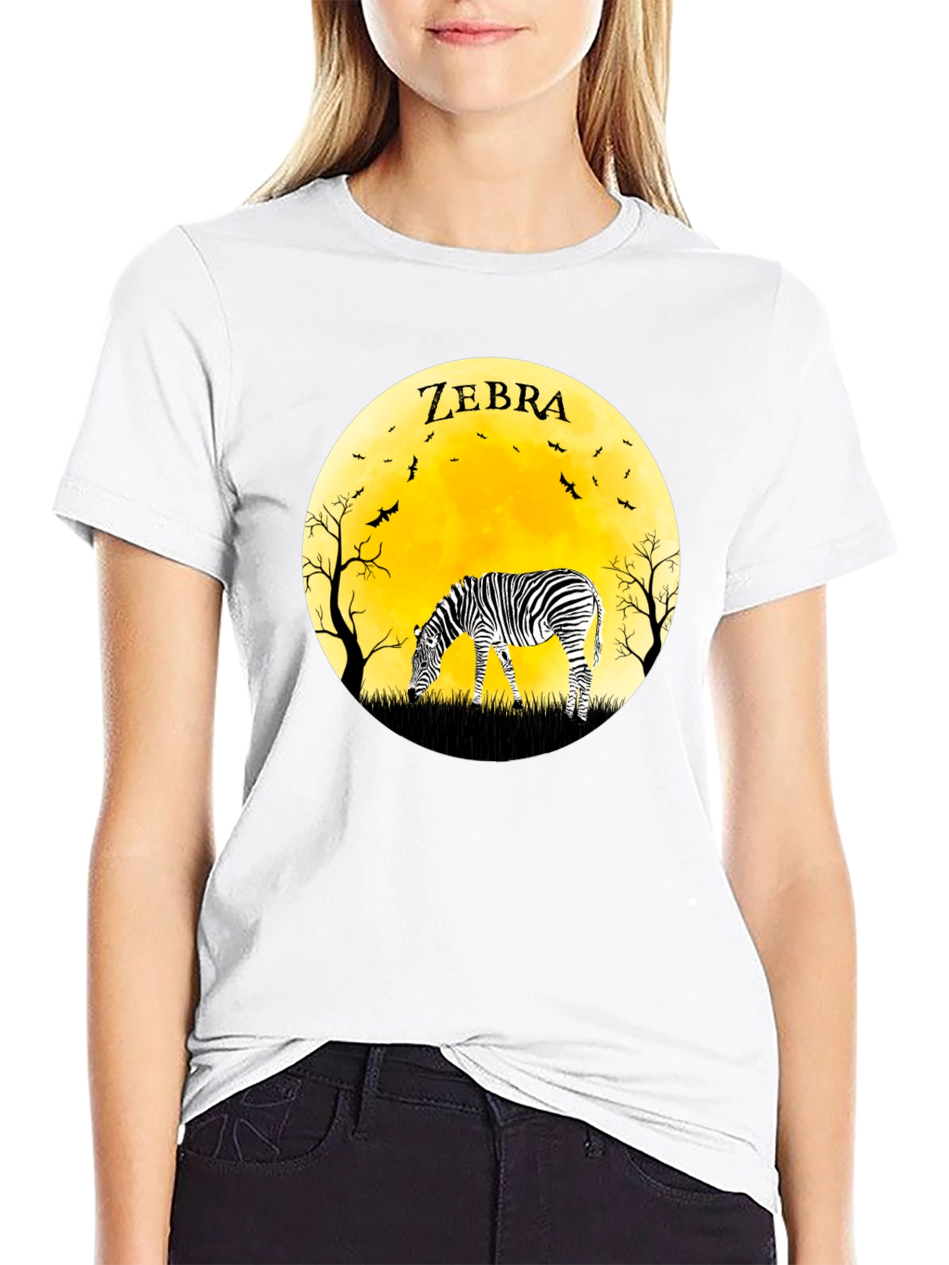 Zebra Moon Graphic Tee - Black Cotton T-Shirt