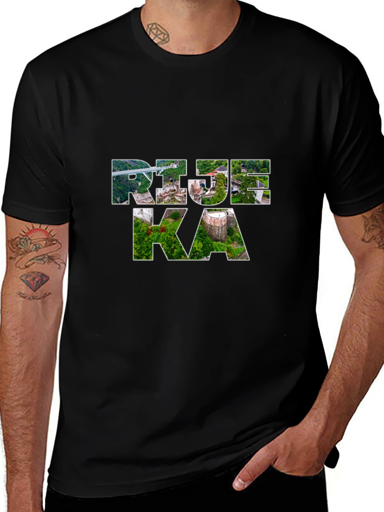 Rijeka Croatia Cityscape Tee - Black Graphic T-Shirt