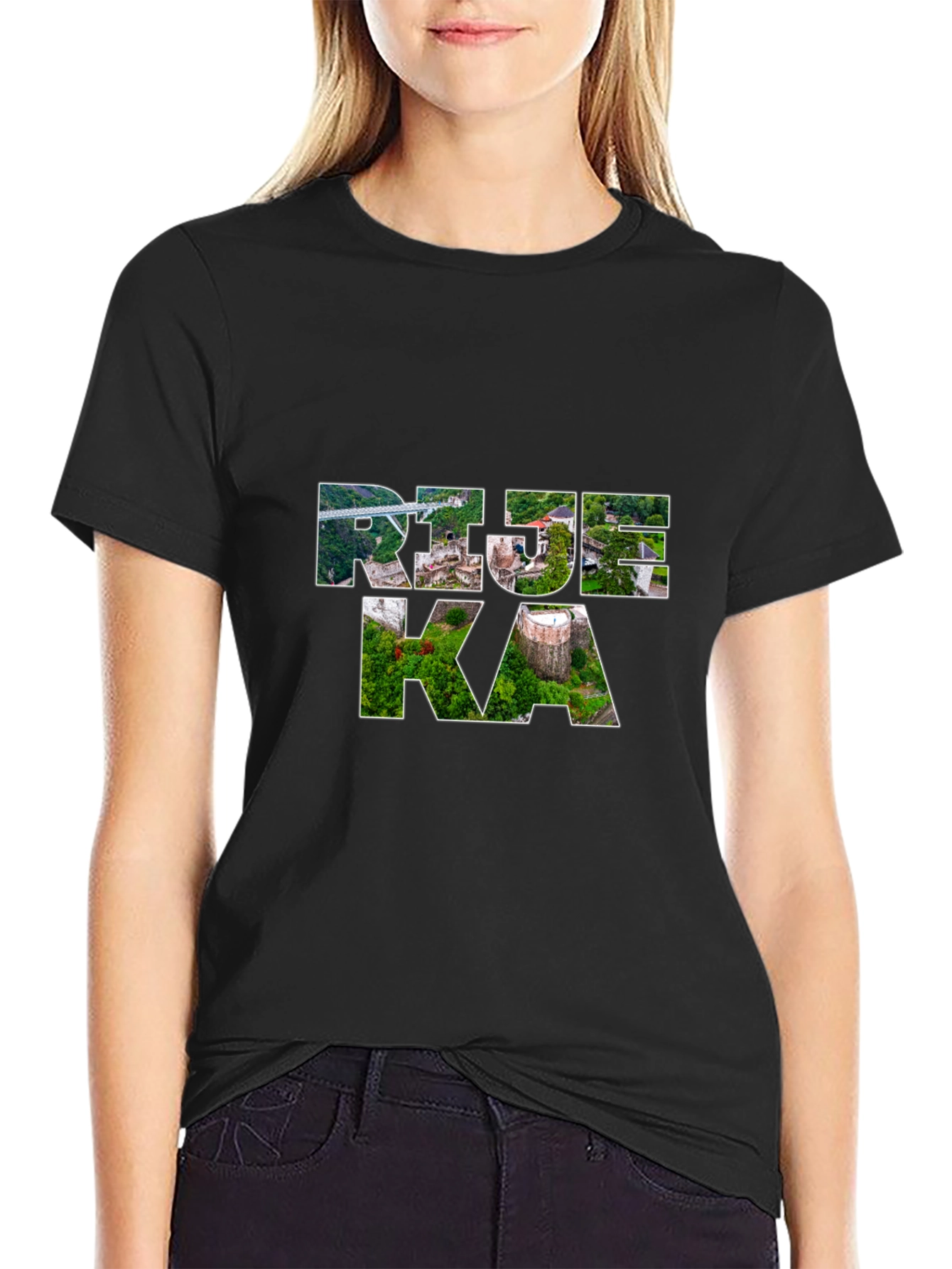 Rijeka Croatia Cityscape Tee - Black Graphic T-Shirt