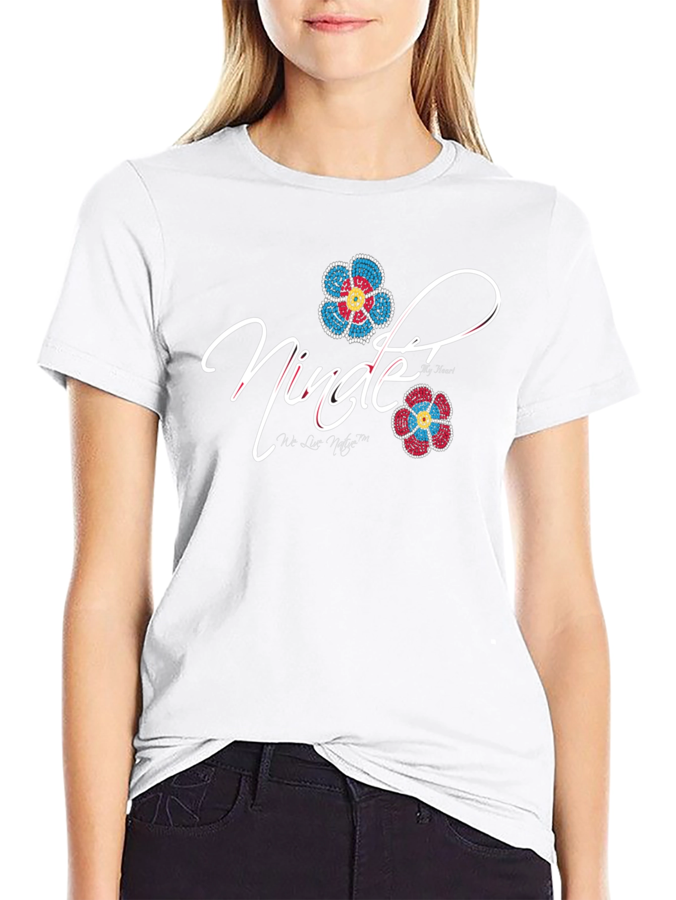 Nindee Black T-Shirt with Floral Design