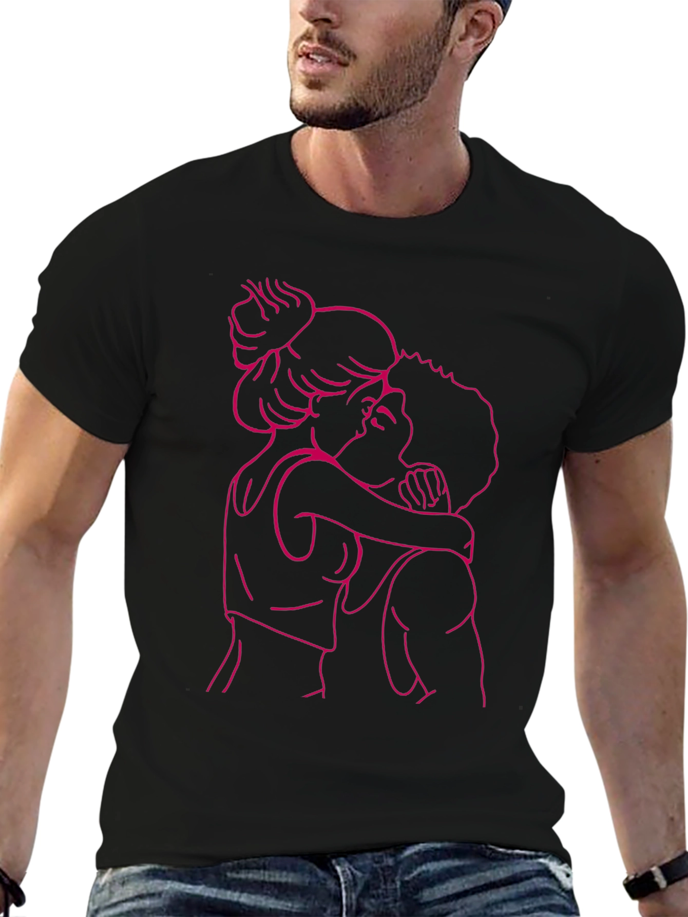 Romantic Embrace Graphic Tee - Black