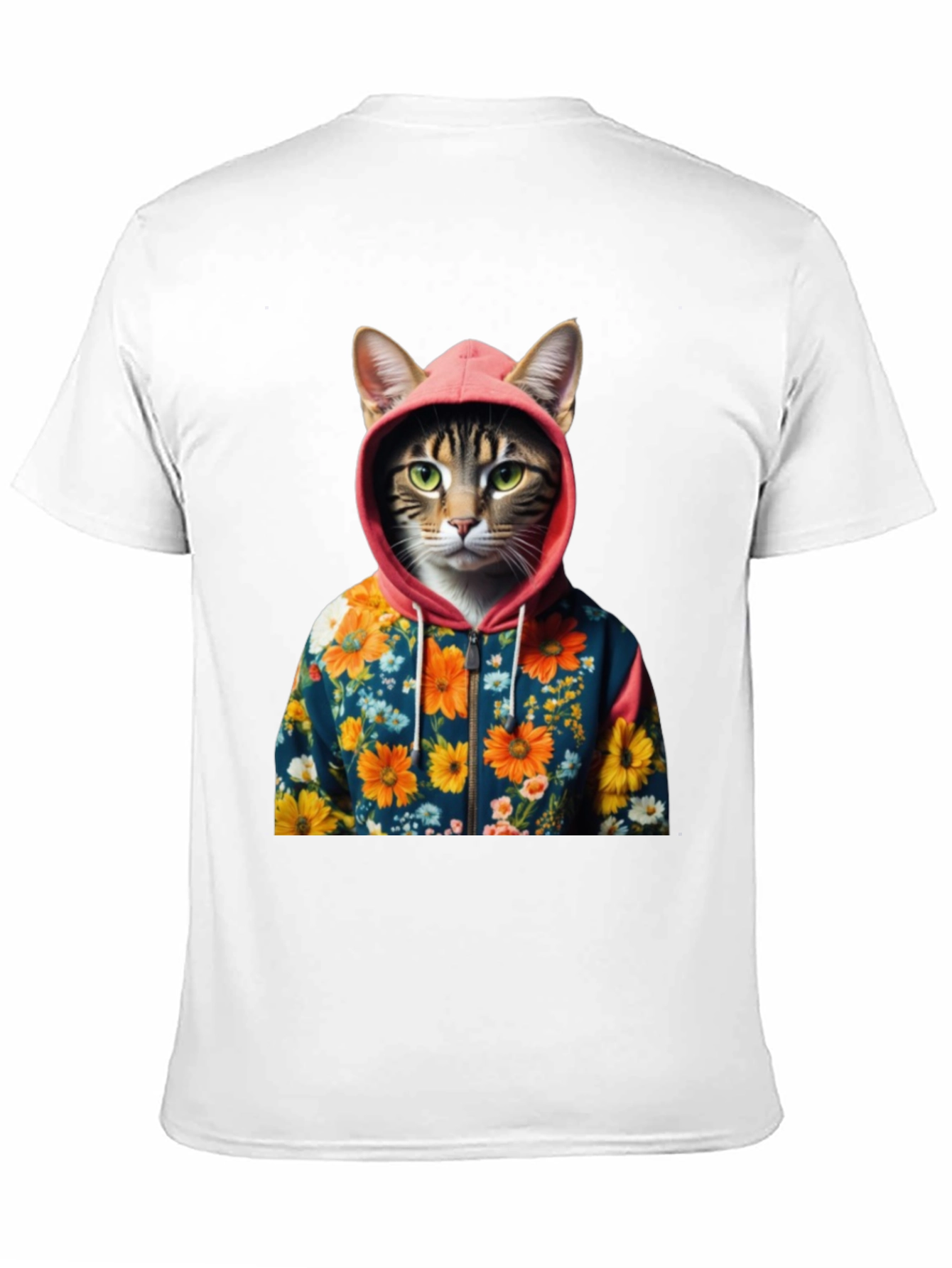 Cat in Floral Hoodie T-Shirt