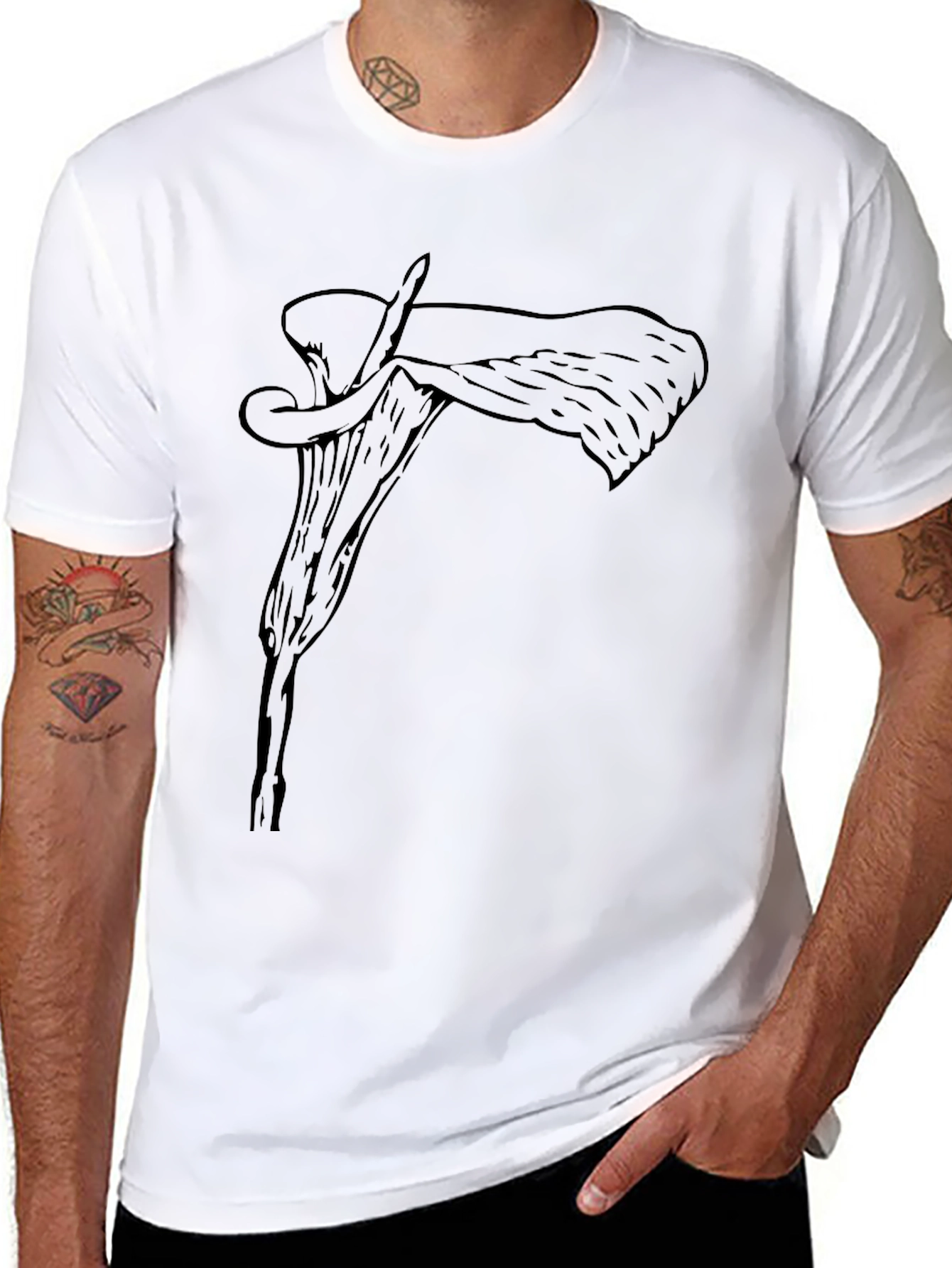 Mens Black T-Shirt with Floral Graphic
