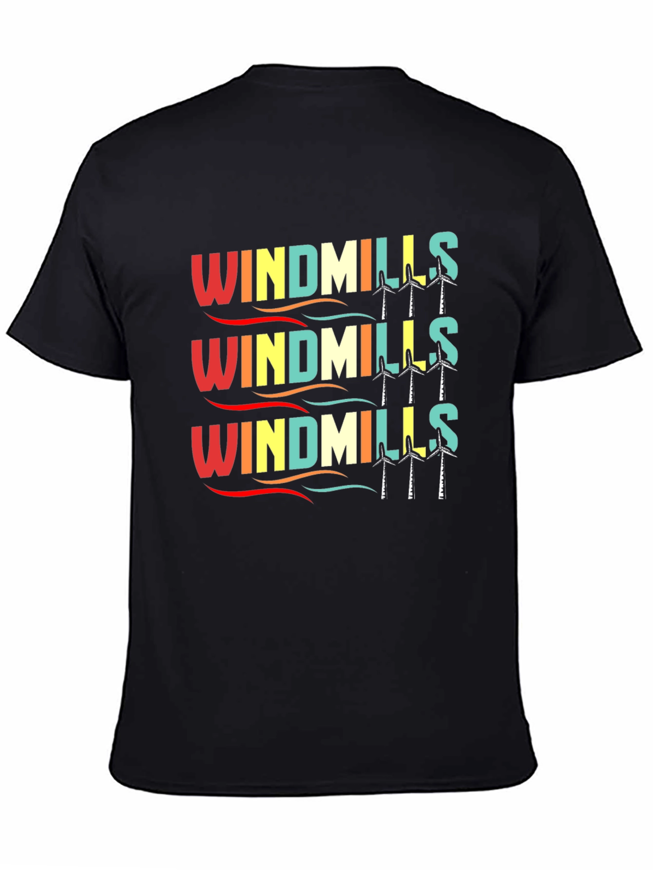 Retro Windmills Graphic T-Shirt - Black