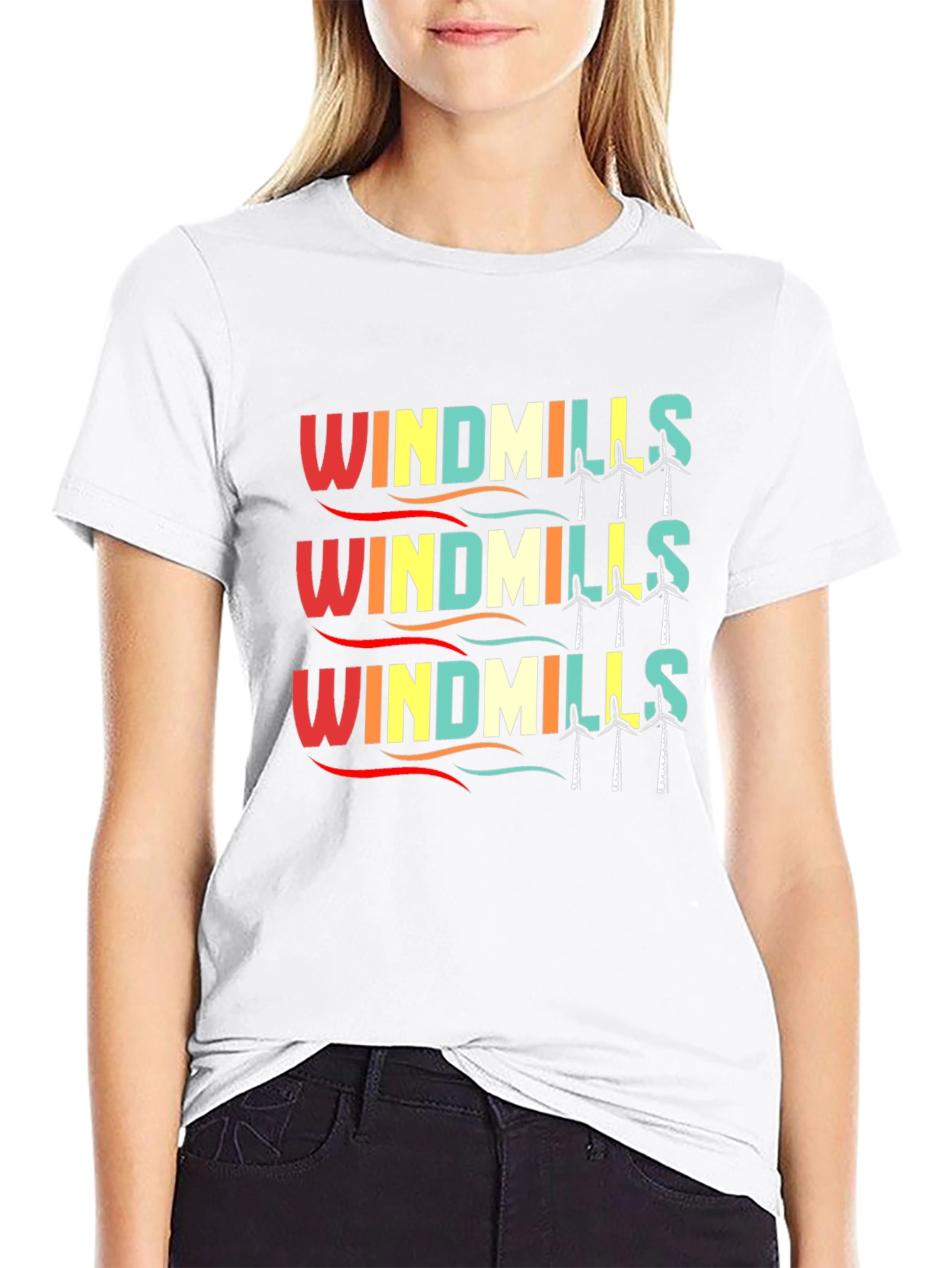 Retro Windmills Graphic T-Shirt - Black