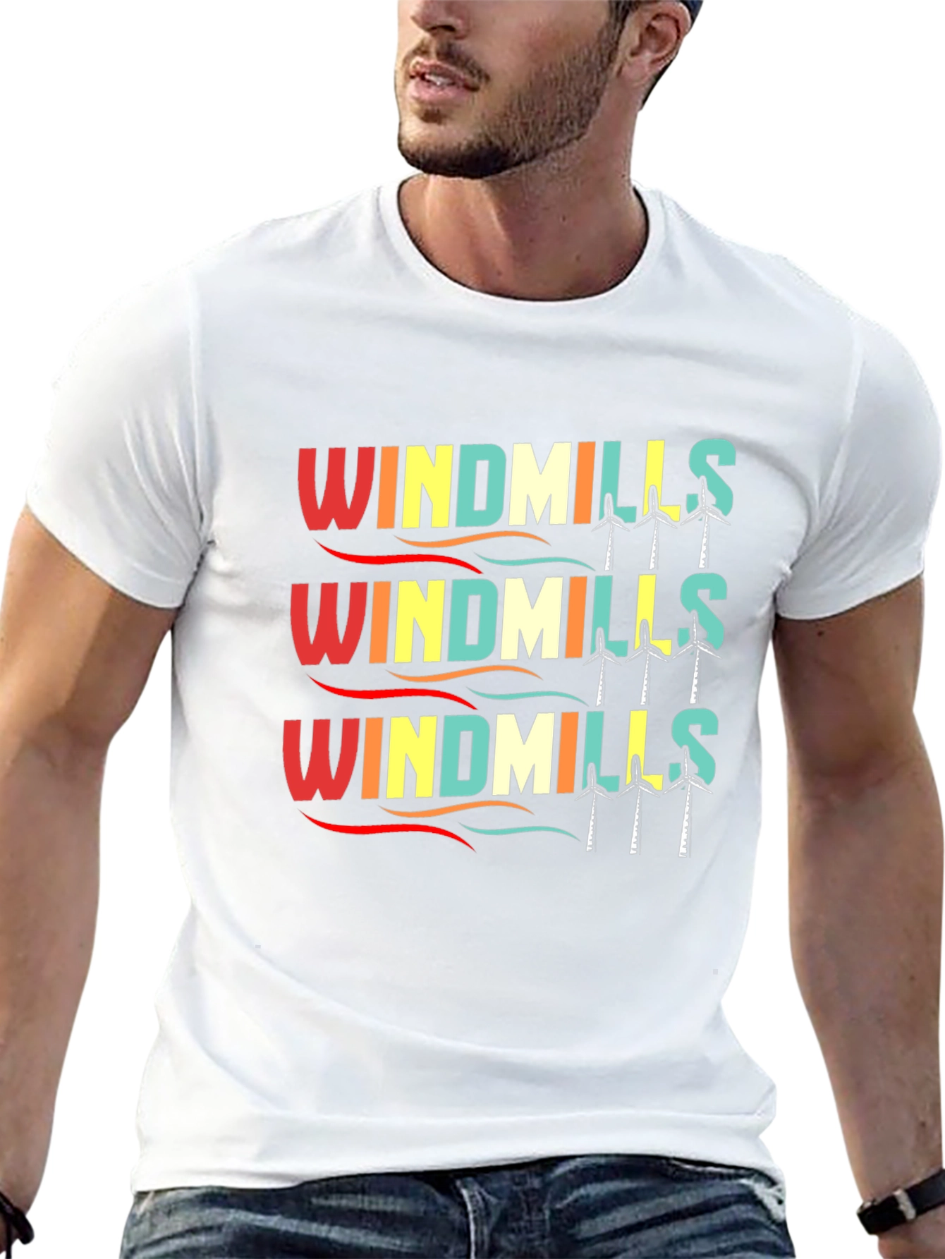 Retro Windmills Graphic T-Shirt - Black