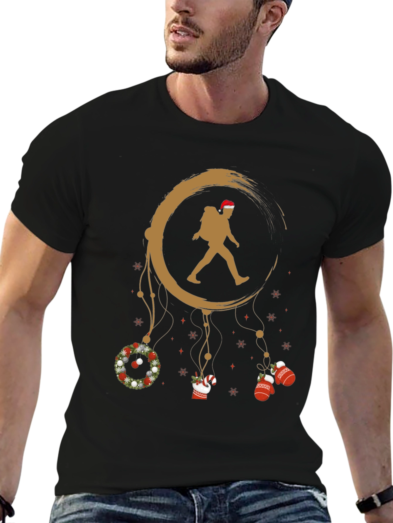 Christmas Hiker Graphic Tee - Holiday Adventure Shirt