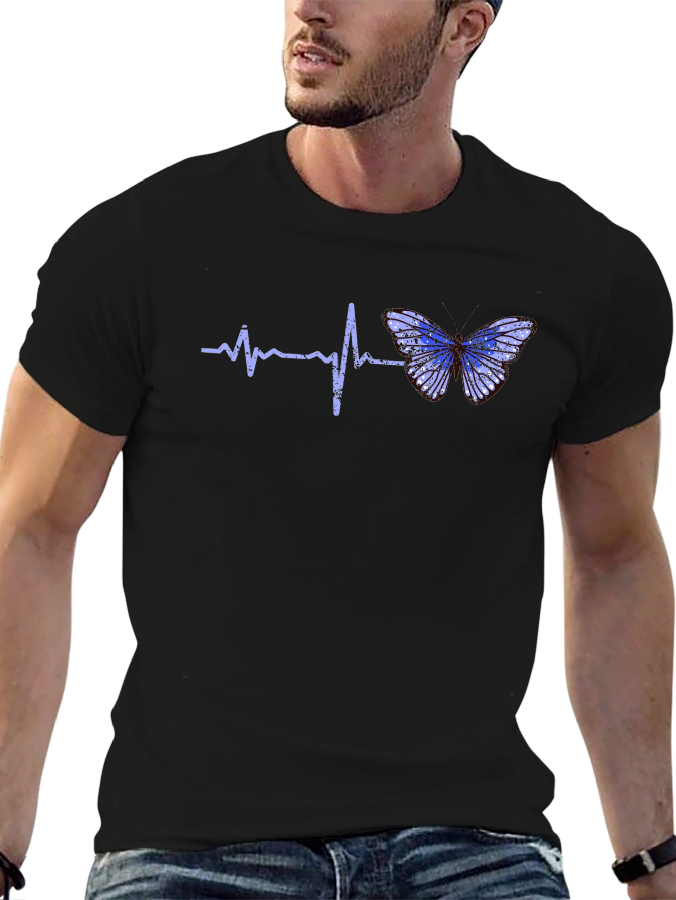 Heartbeat Butterfly Graphic Tee - Black T-Shirt