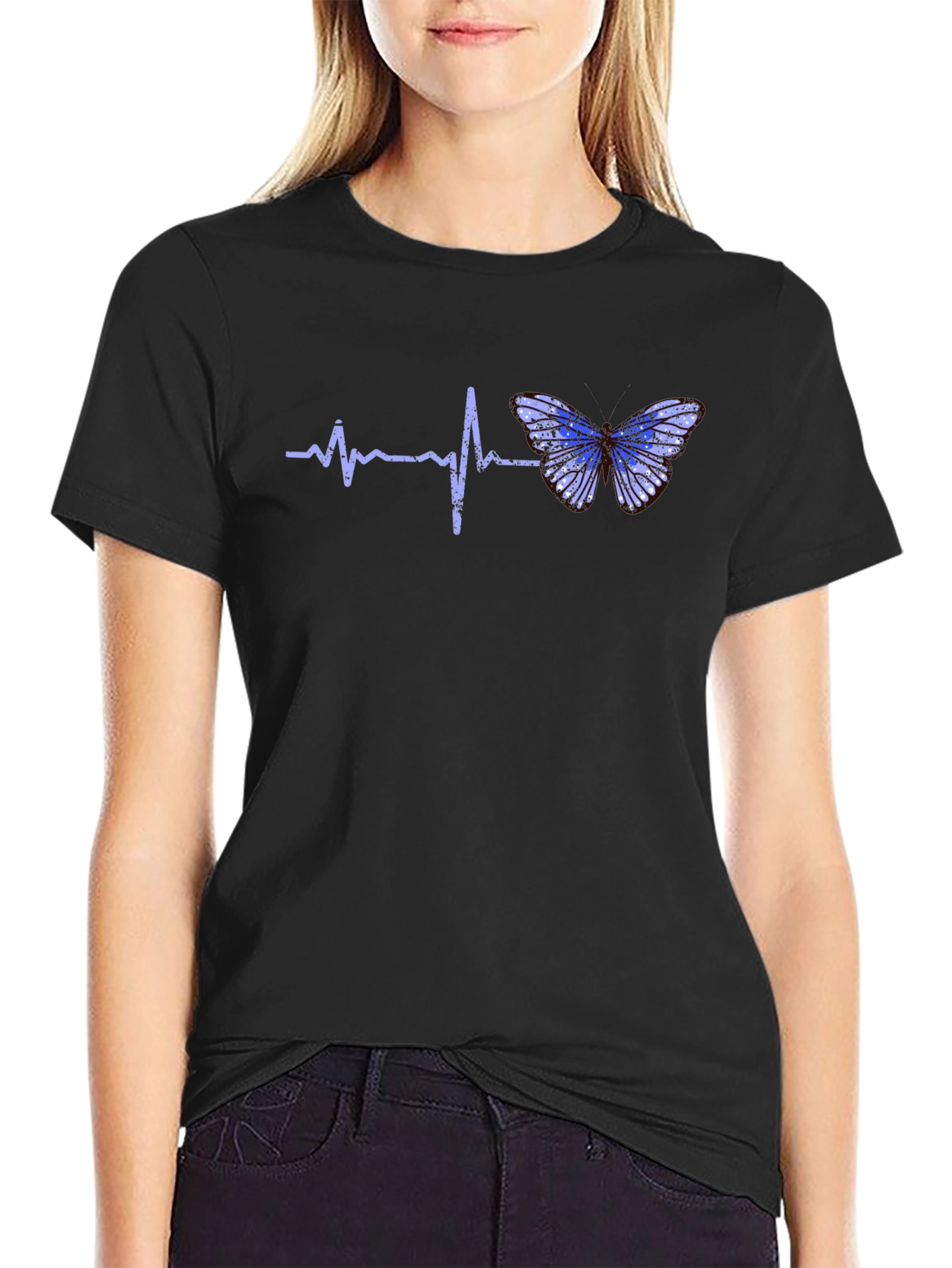 Heartbeat Butterfly Graphic Tee - Black T-Shirt