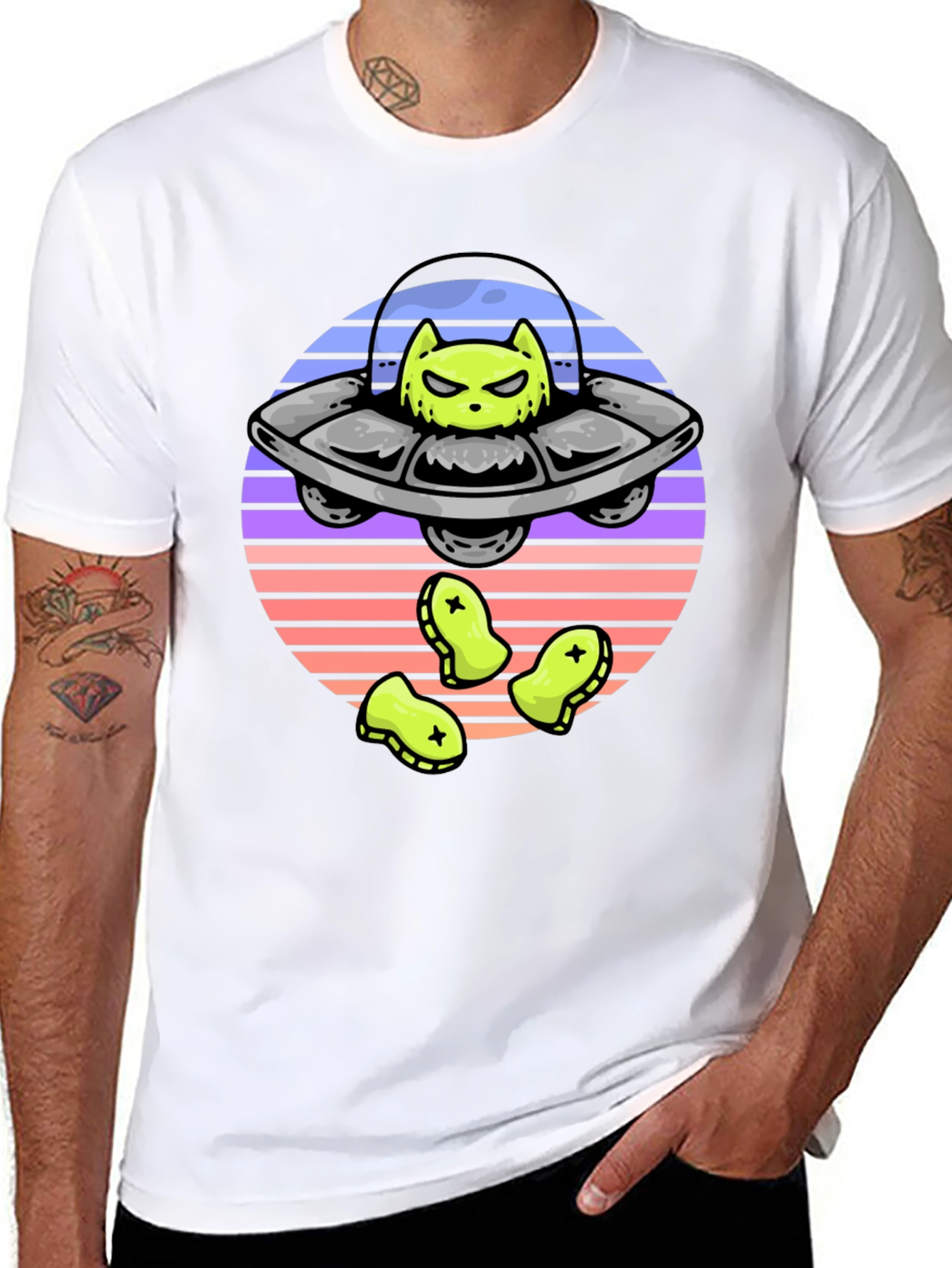 Alien Cat Abduction T-Shirt - UFO Graphic Tee