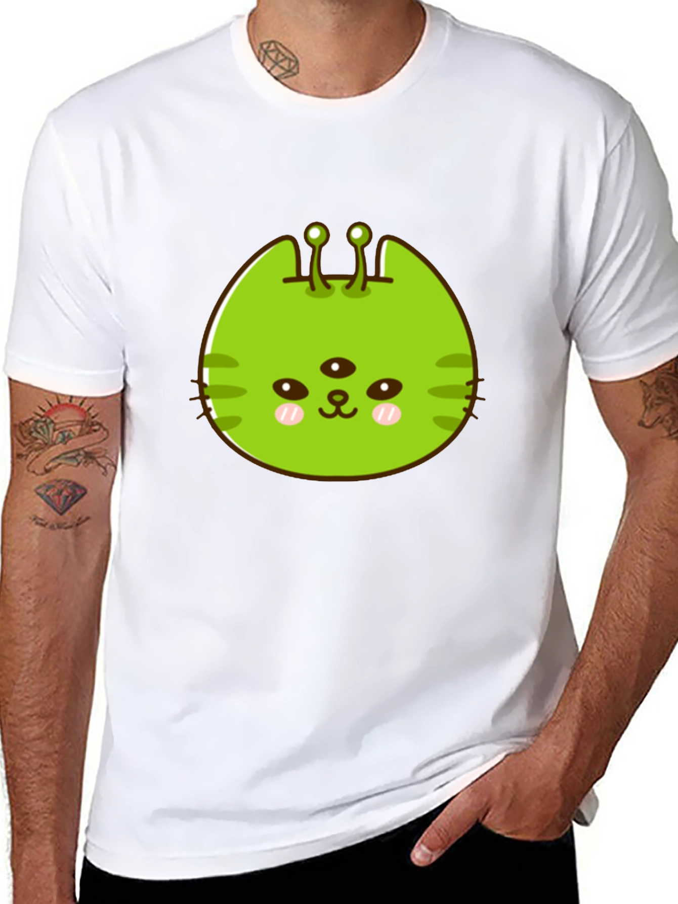 Alien Cat Graphic Tee - Black Unisex T-Shirt
