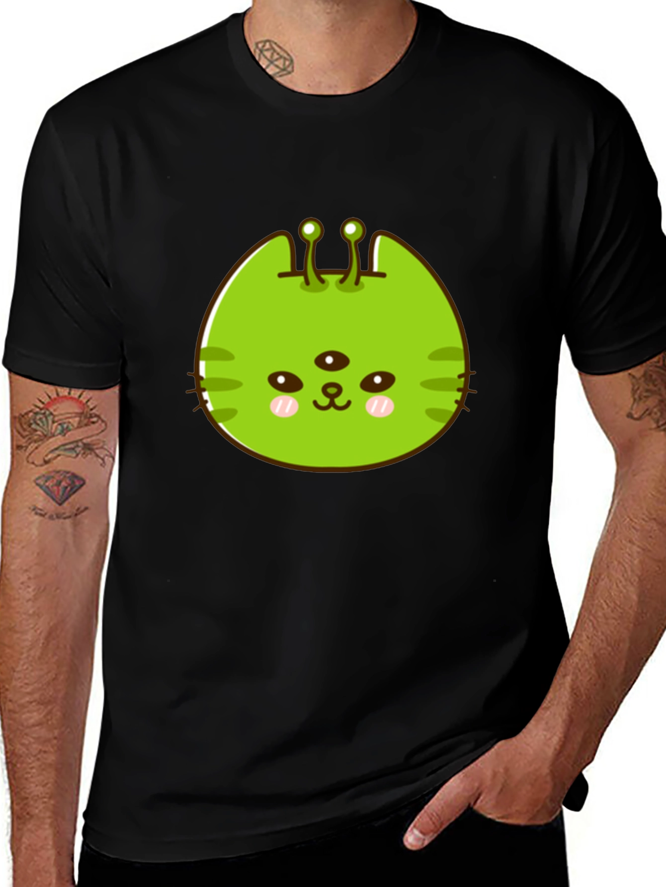 Alien Cat Graphic Tee - Black Unisex T-Shirt