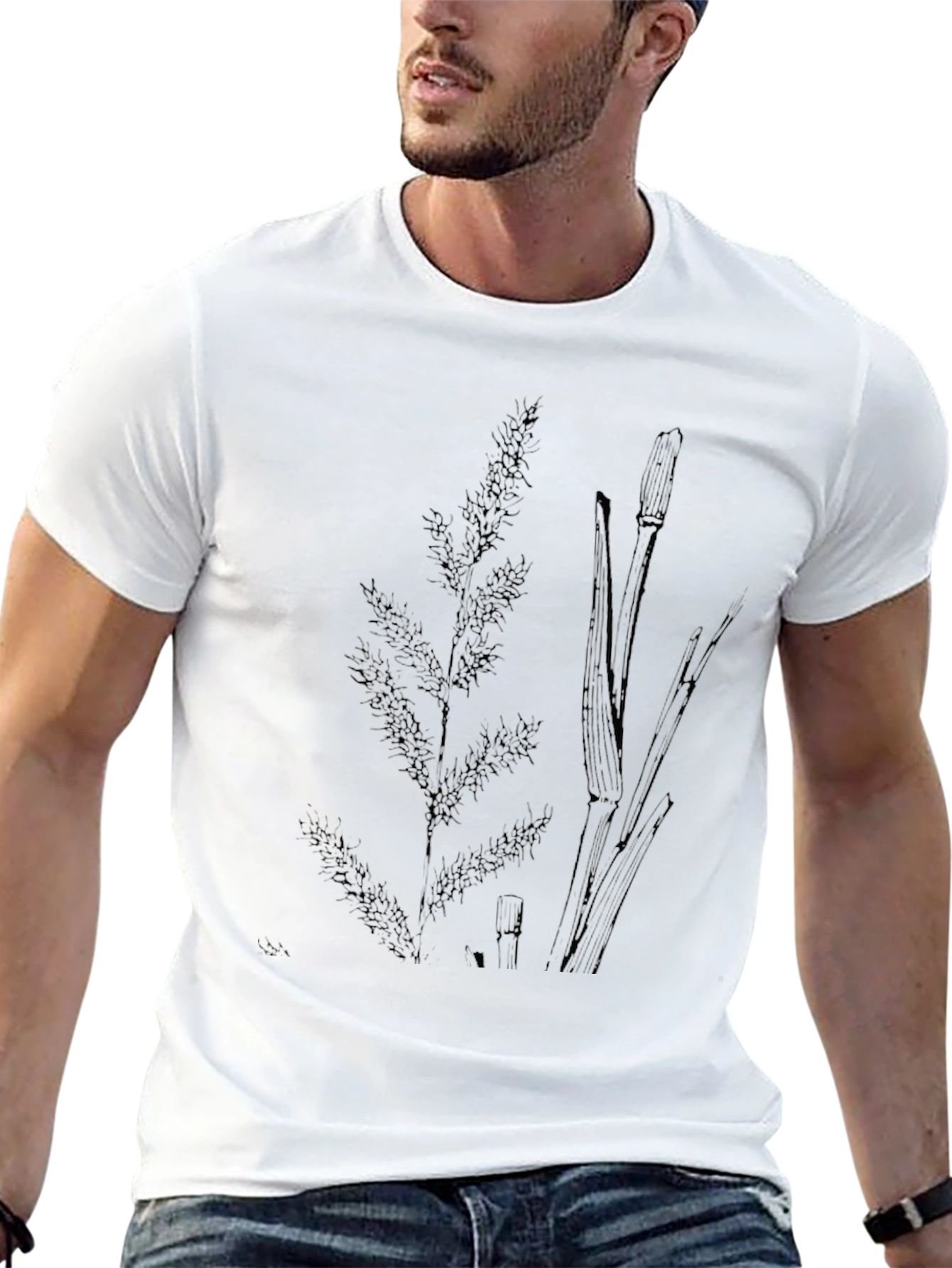 Black Botanical Print Mens T-Shirt