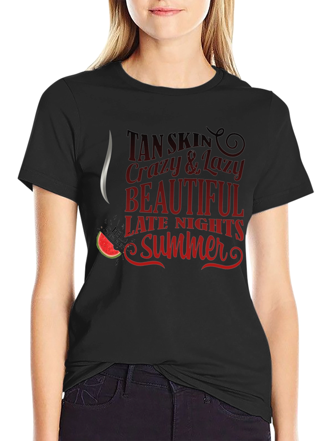 Tan Skin Crazy Lazy Summer Black T-Shirt