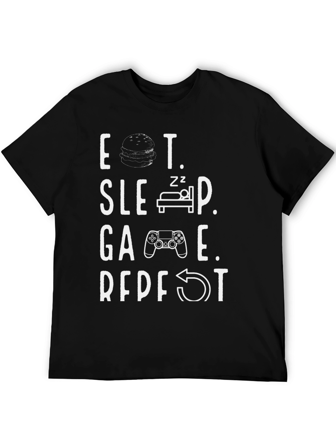 Eat Sleep Game Repeat Black Graphic Tee