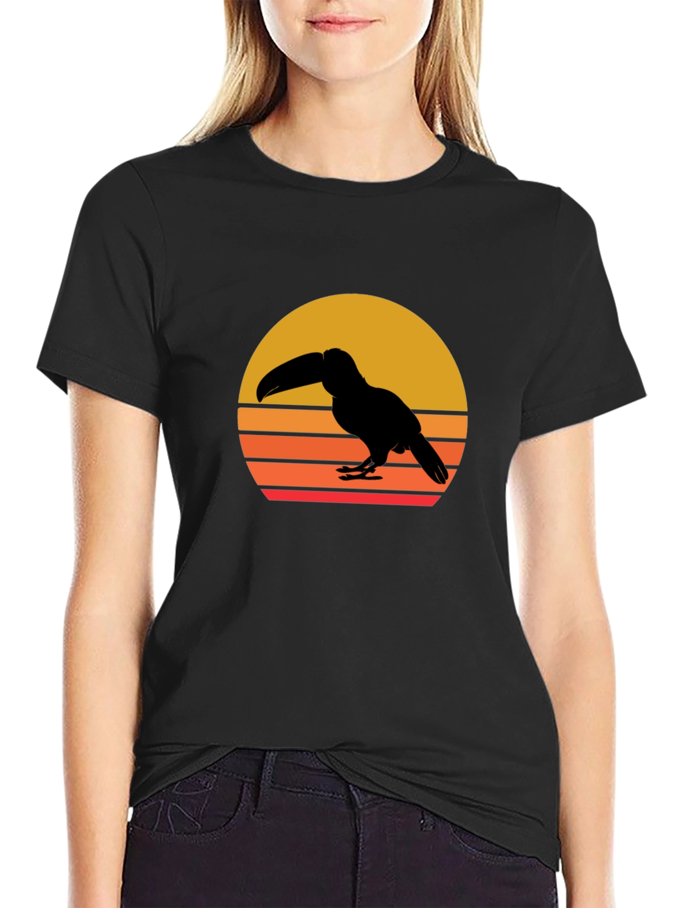 Toucan Sunset Graphic Tee - Black Cotton Shirt