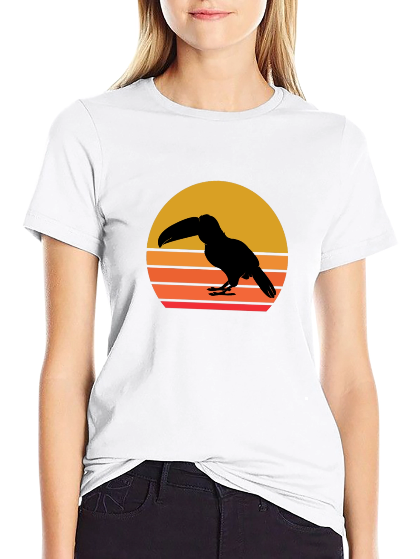 Toucan Sunset Graphic Tee - Black Cotton Shirt