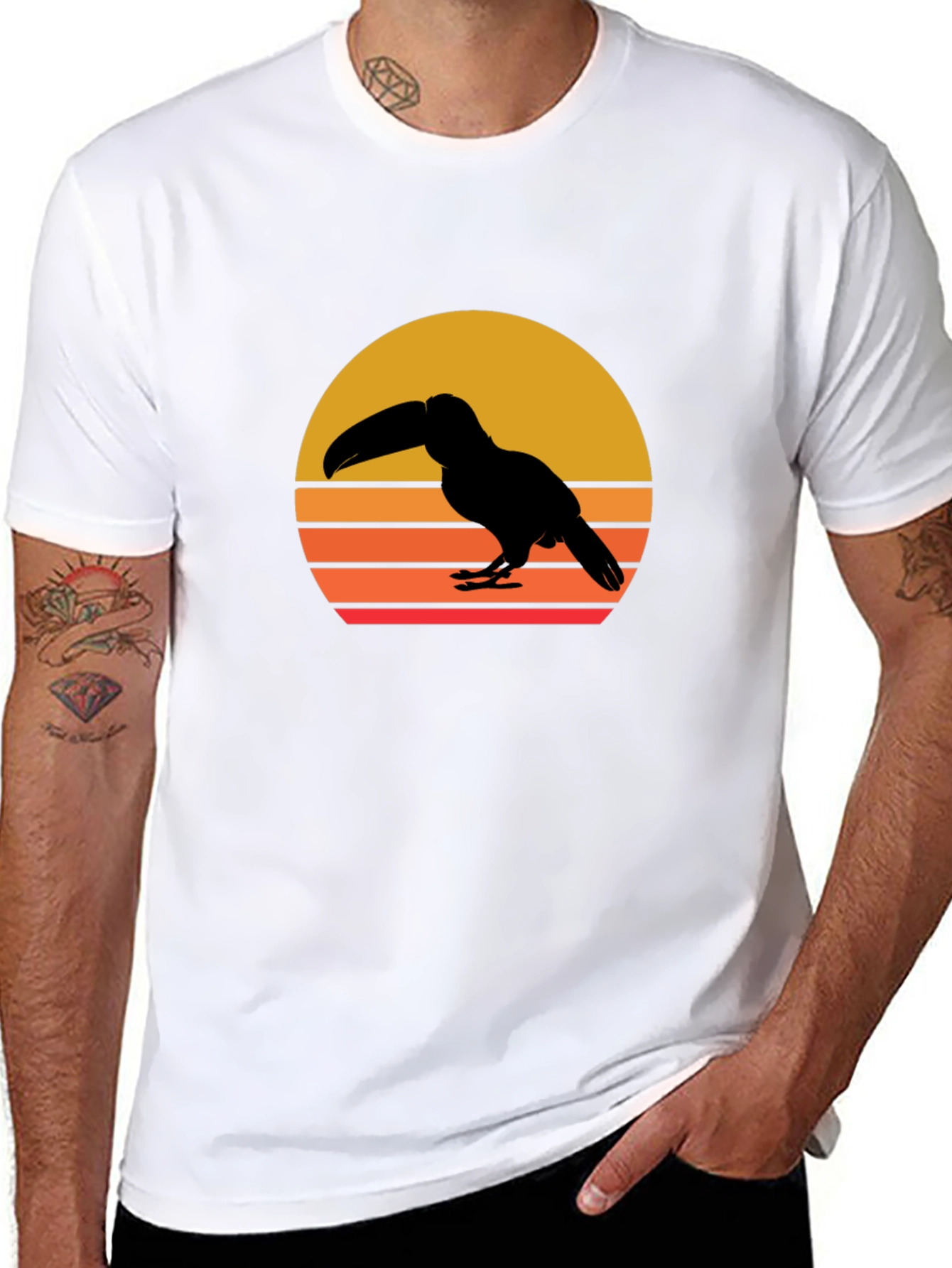 Toucan Sunset Graphic Tee - Black Cotton Shirt