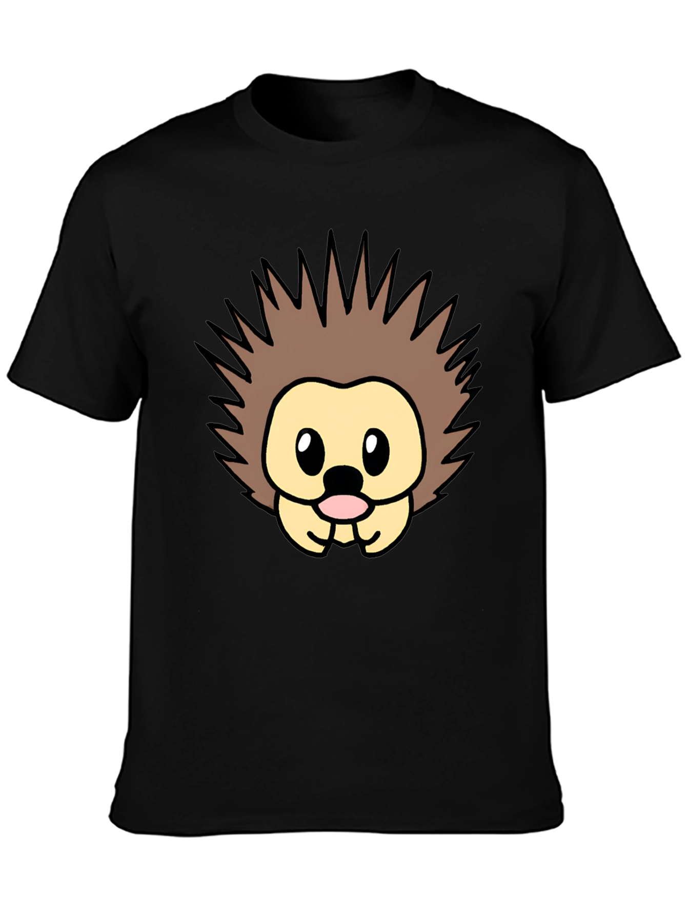 Cute Cartoon Hedgehog Graphic Tee - Black