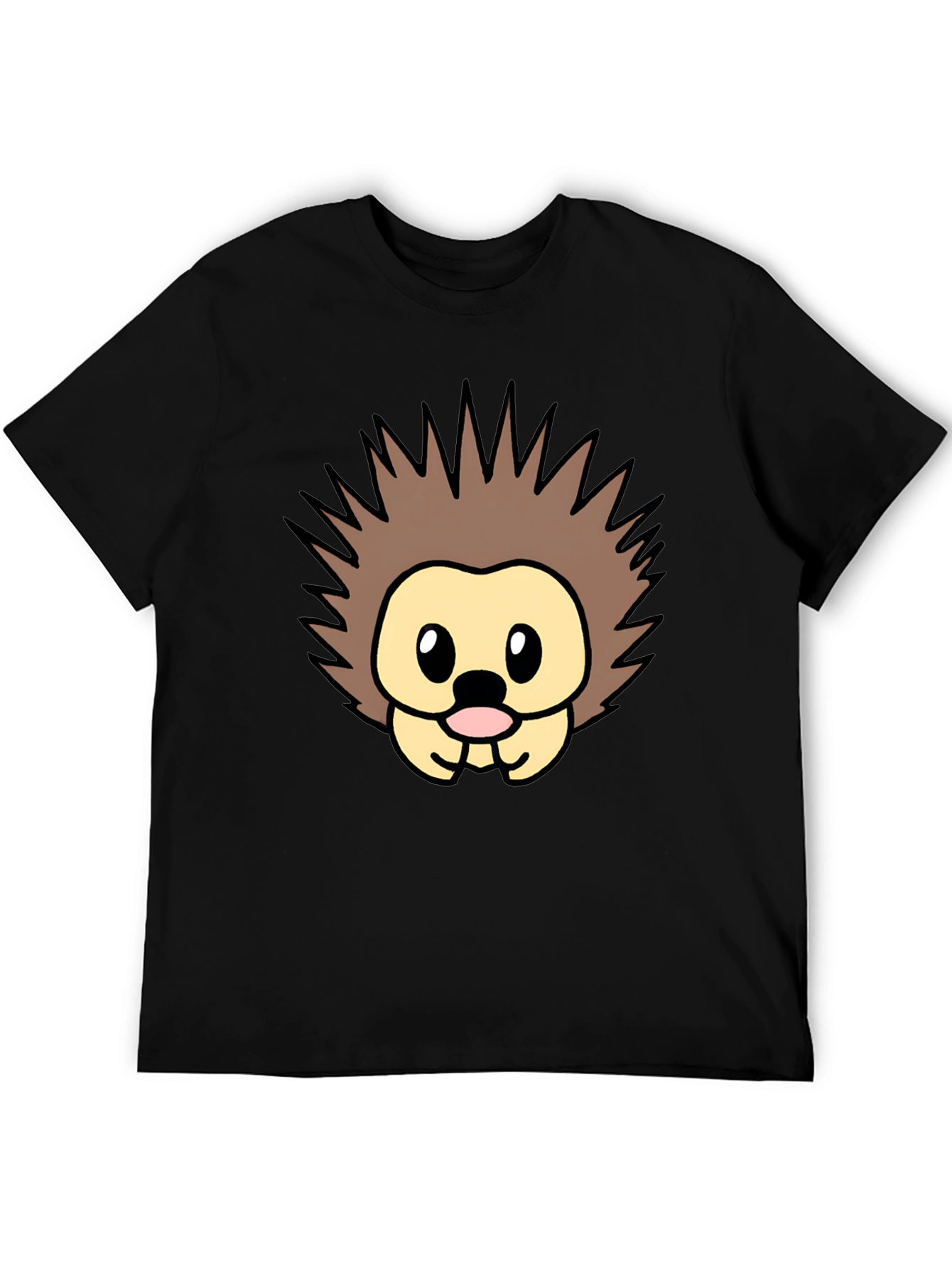 Cute Cartoon Hedgehog Graphic Tee - Black