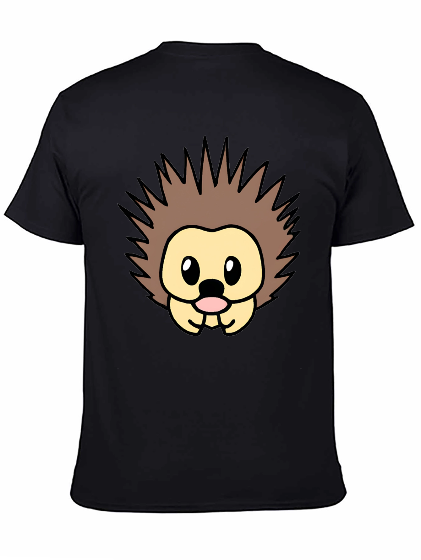 Cute Cartoon Hedgehog Graphic Tee - Black