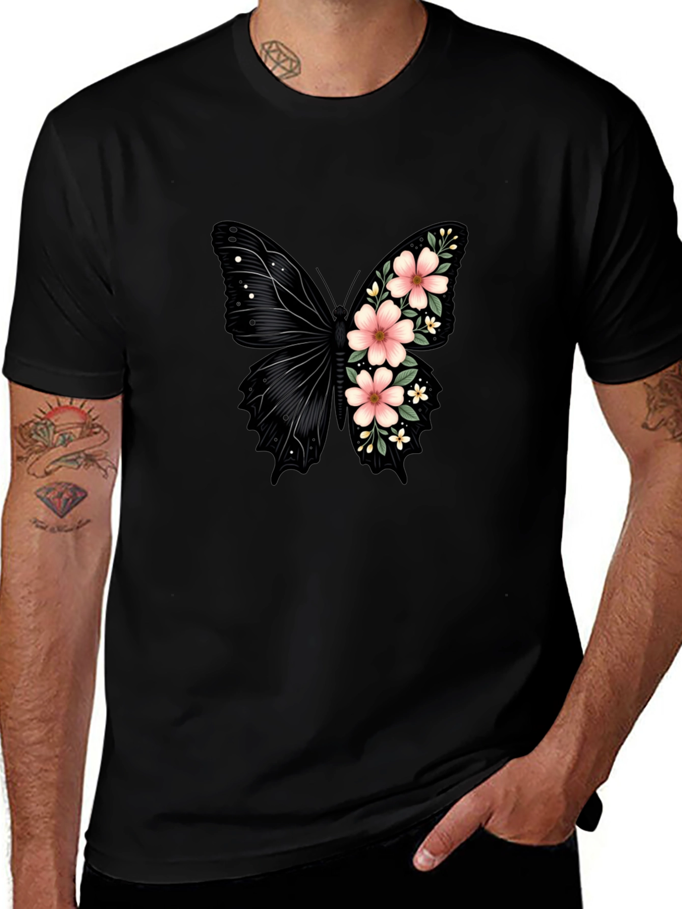 Floral Butterfly Graphic Tee - Trendy Black T-Shirt