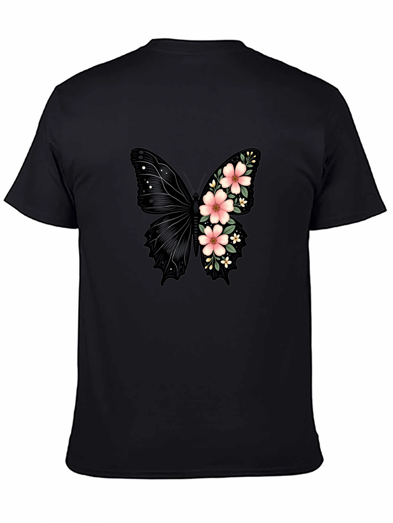 Floral Butterfly Graphic Tee - Trendy Black T-Shirt