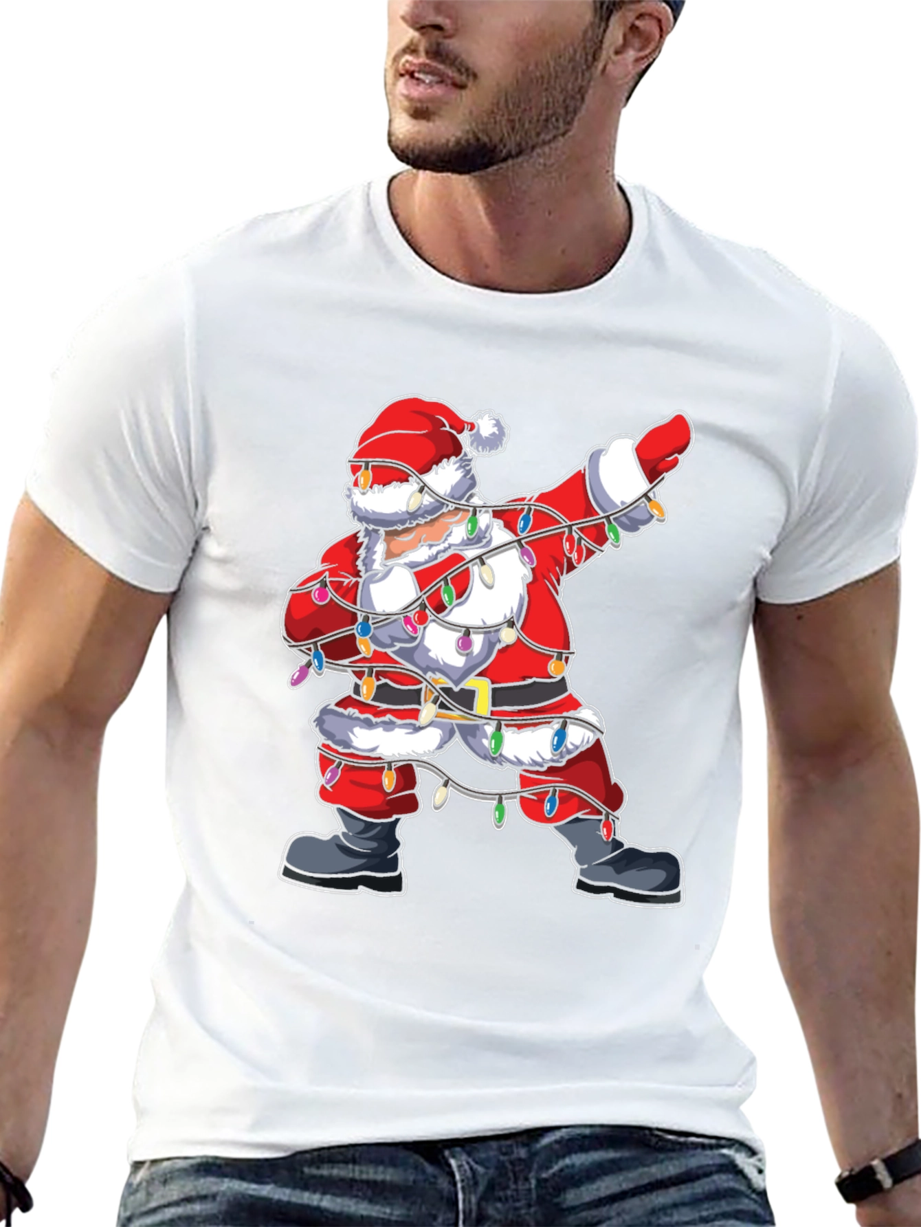 Dabbing Santa Christmas Lights Graphic Tee