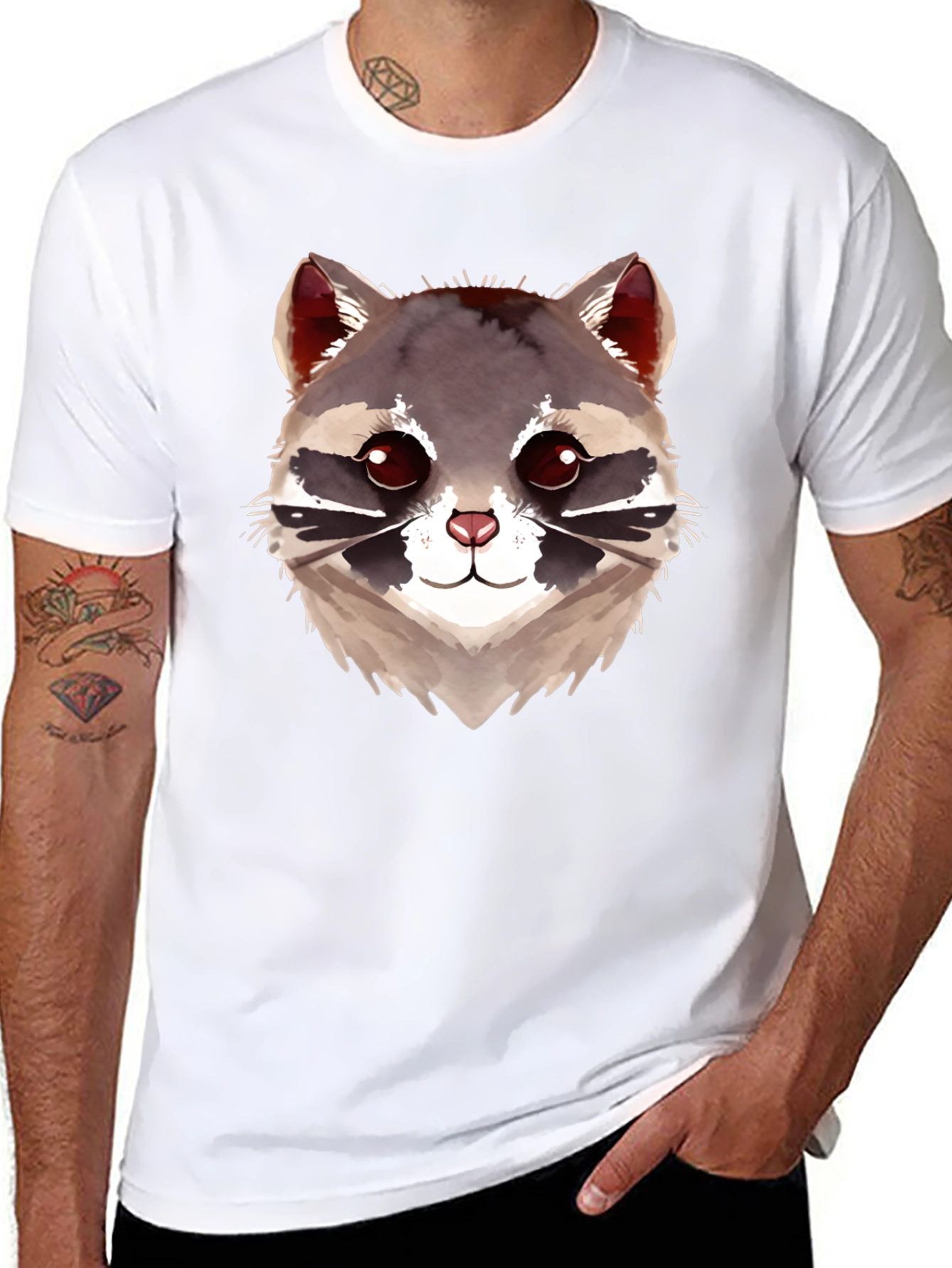 Cute Raccoon Graphic Black T-Shirt
