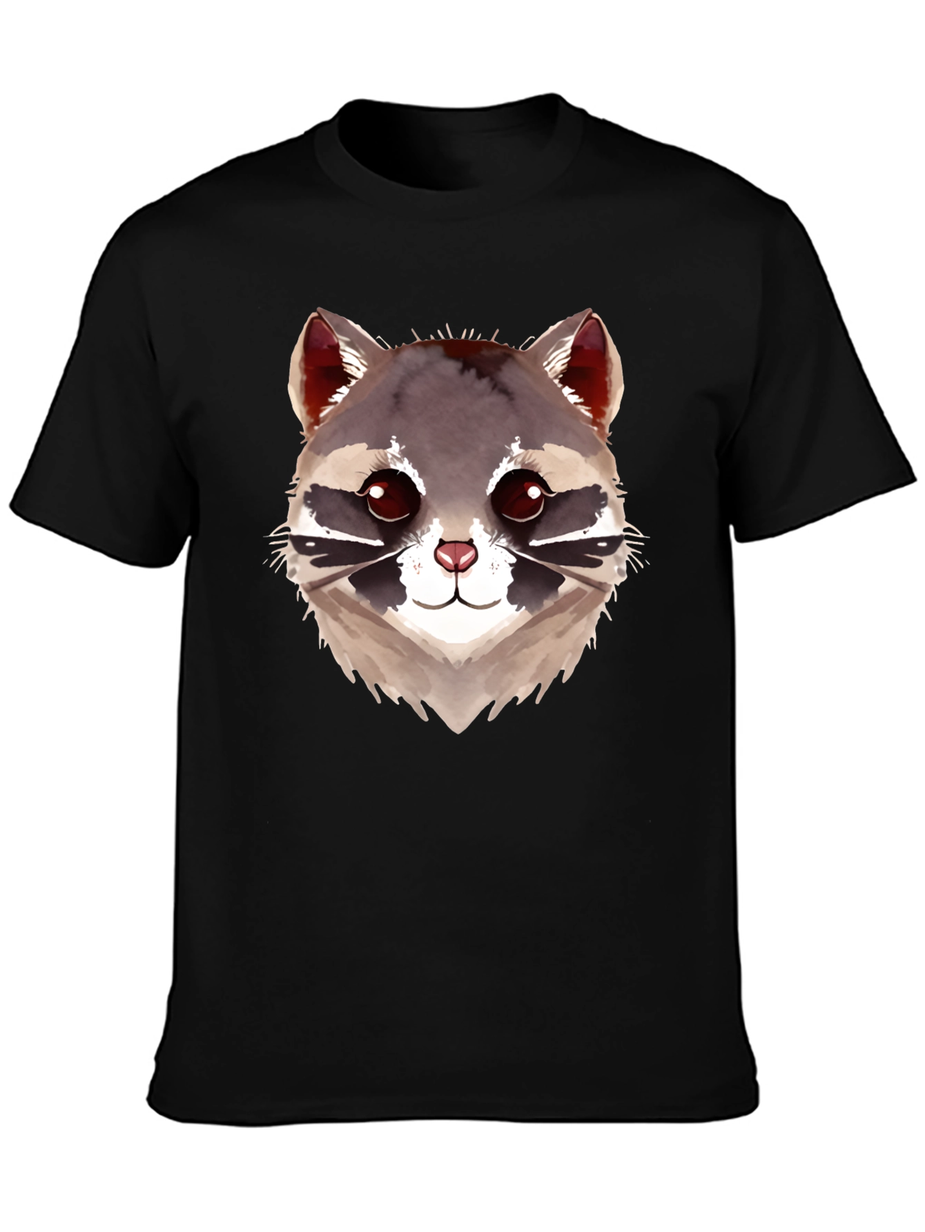 Cute Raccoon Graphic Black T-Shirt