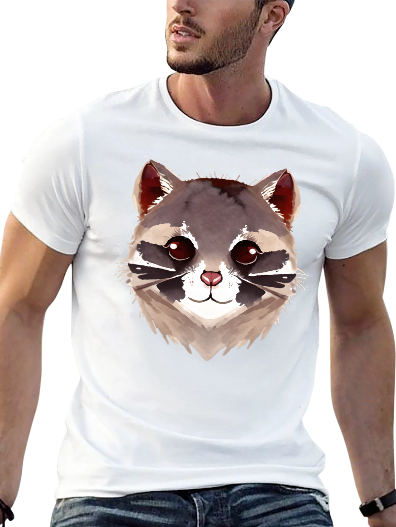 Cute Raccoon Graphic Black T-Shirt