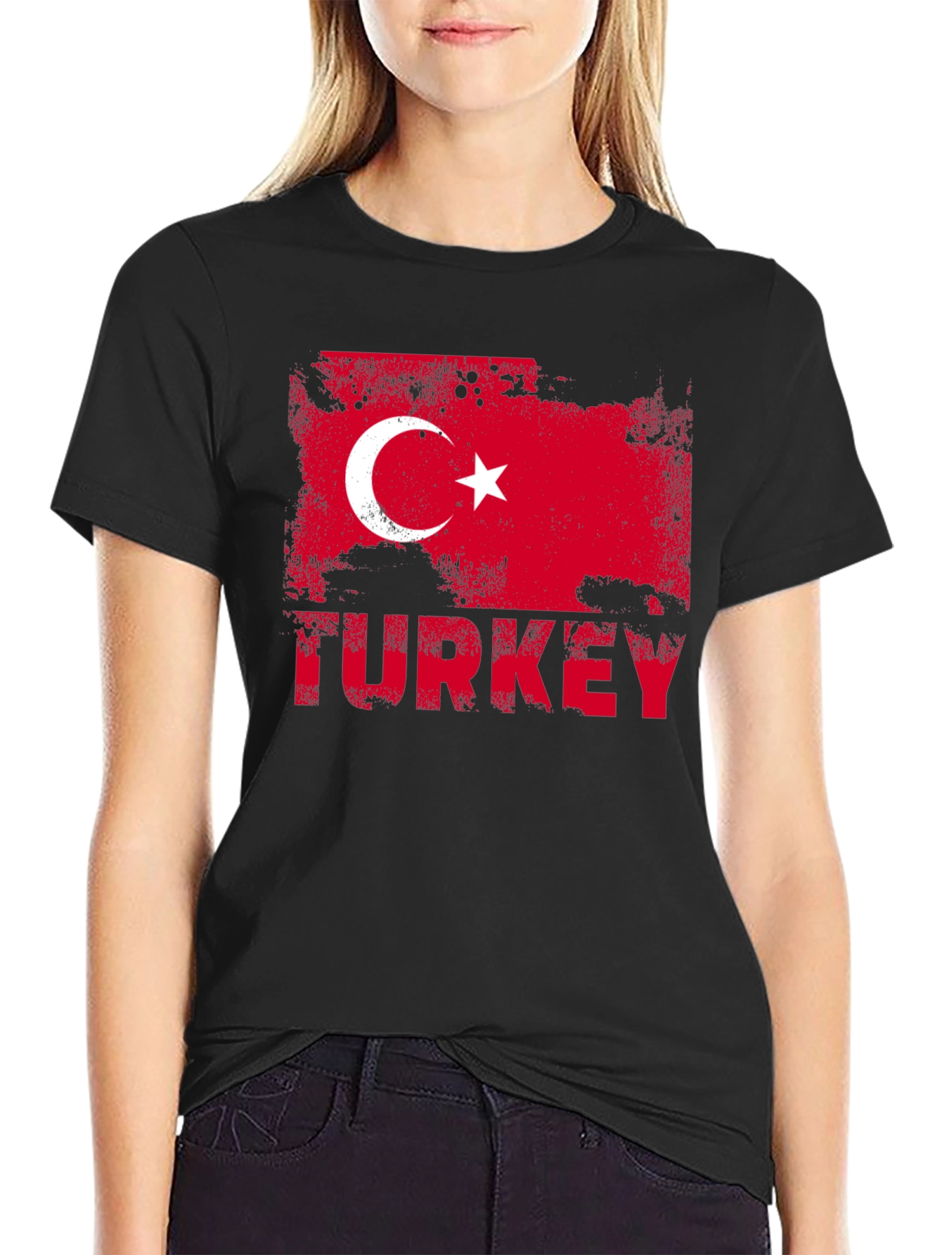 Turkey Flag Grunge Black T-Shirt