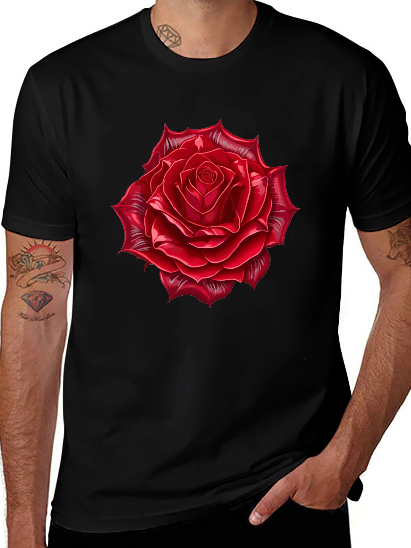 Red Rose Graphic Black T-Shirt