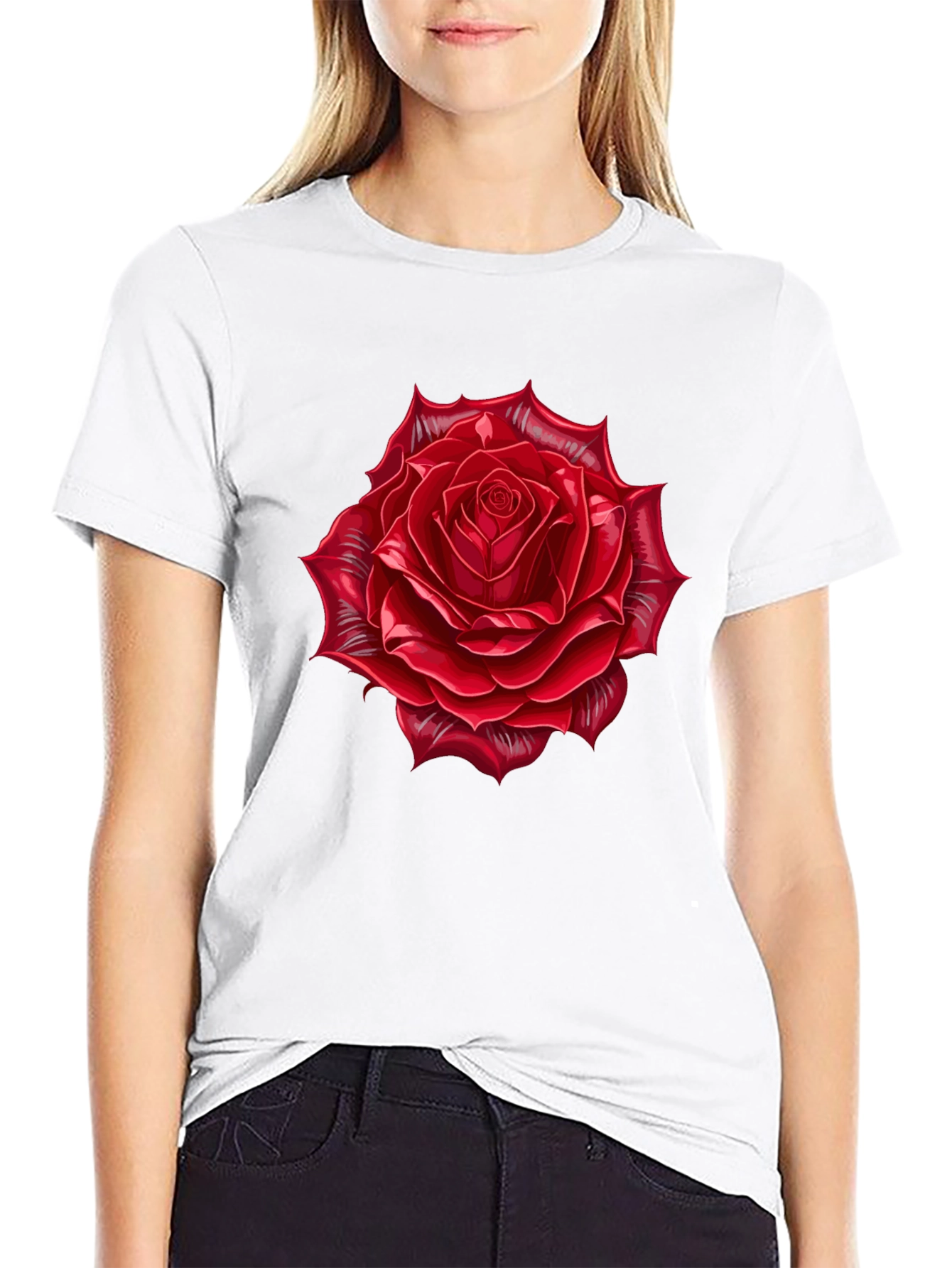 Red Rose Graphic Black T-Shirt