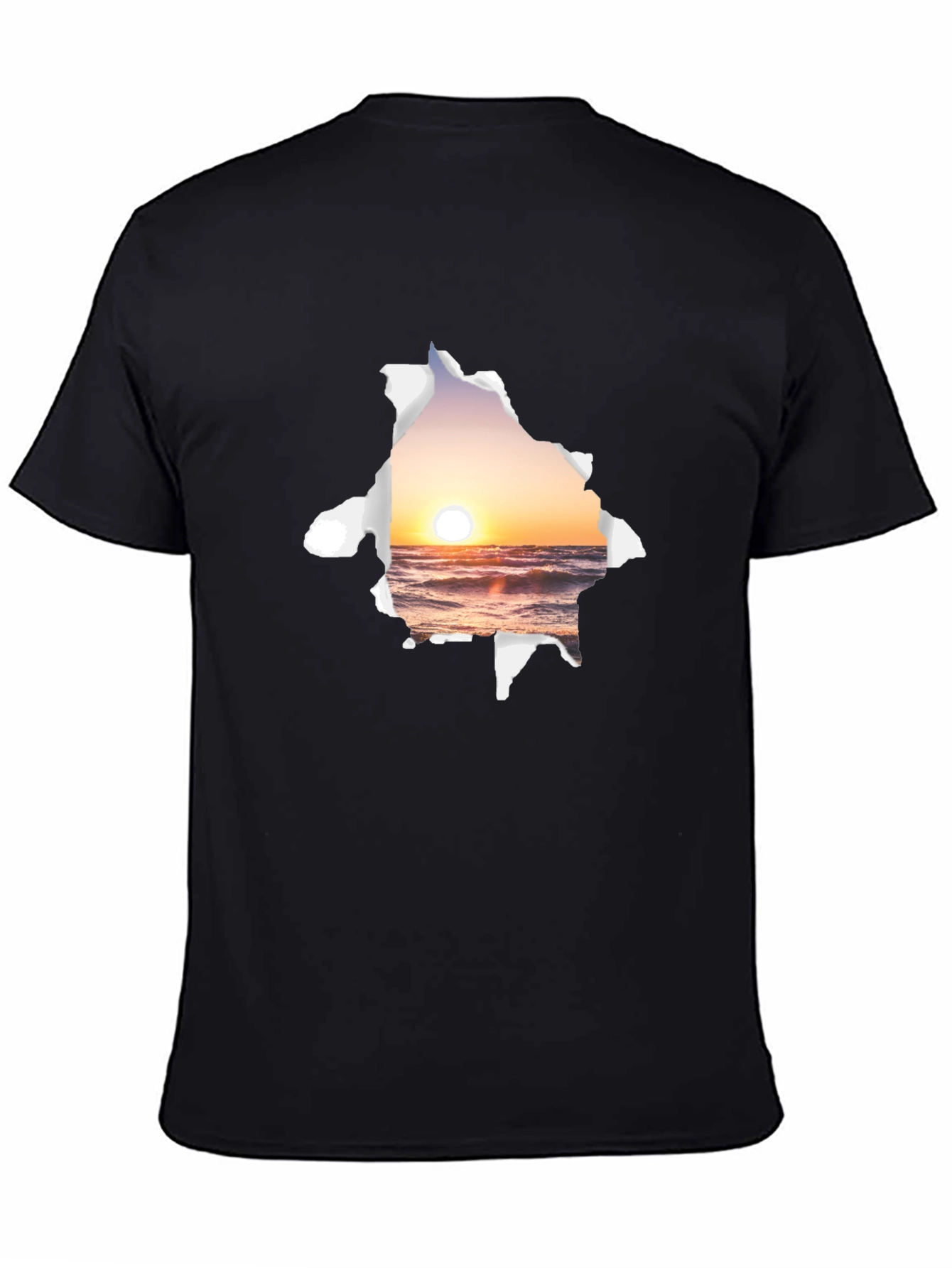 Sunset Beach Graphic Tee - Black Cotton T-Shirt