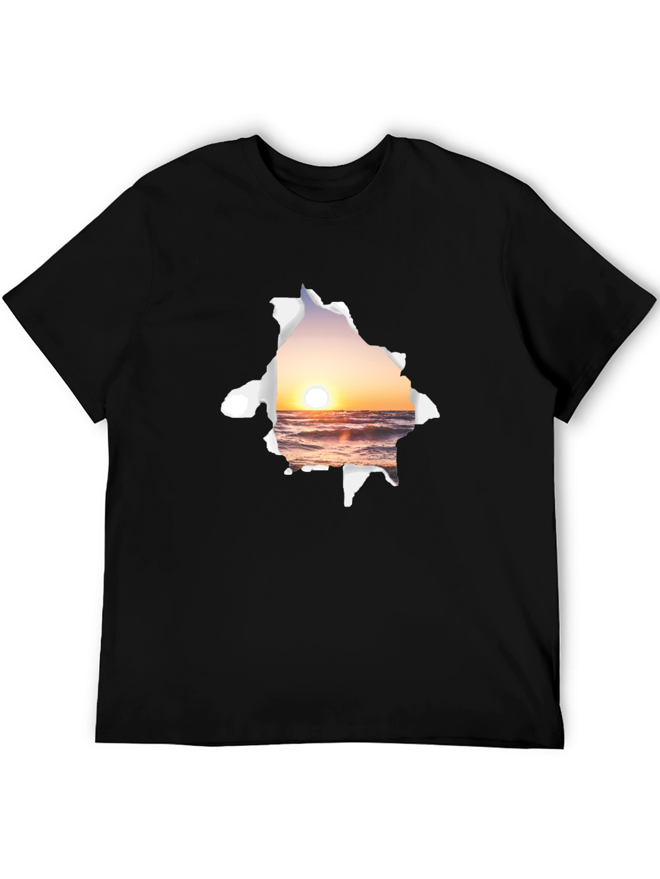 Sunset Beach Graphic Tee - Black Cotton T-Shirt