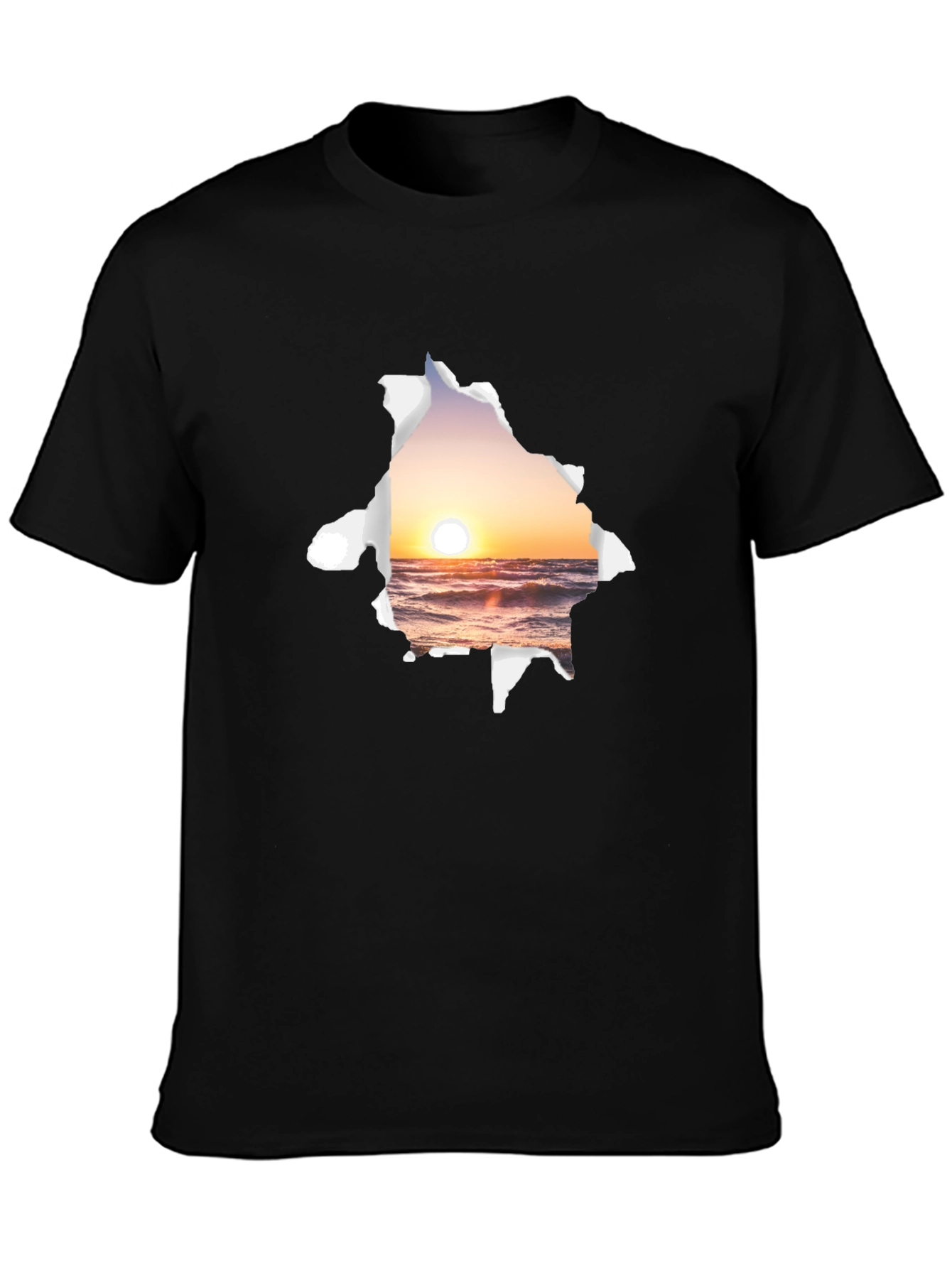 Sunset Beach Graphic Tee - Black Cotton T-Shirt