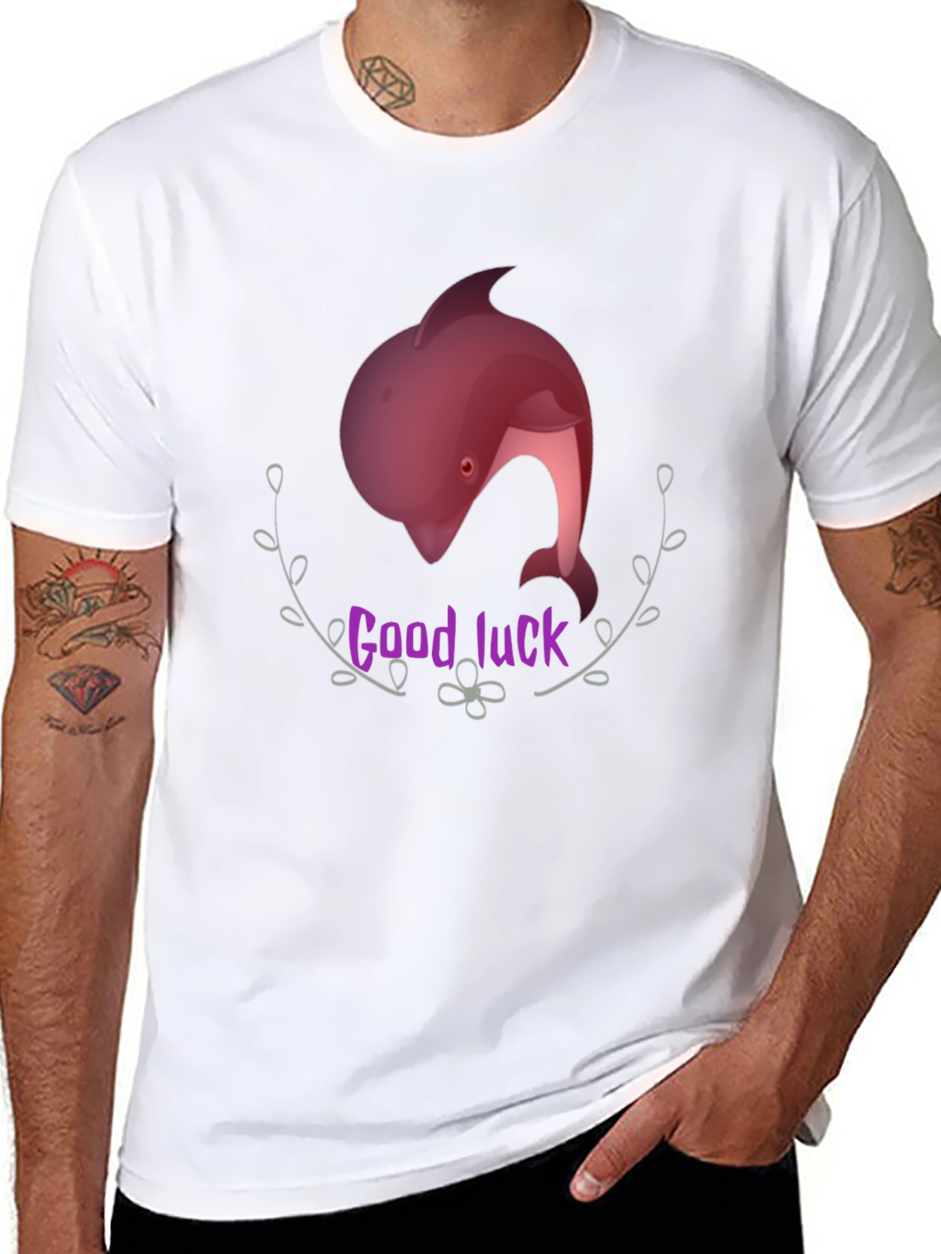 Good Luck Dolphin Graphic Tee - Black Unisex T-Shirt