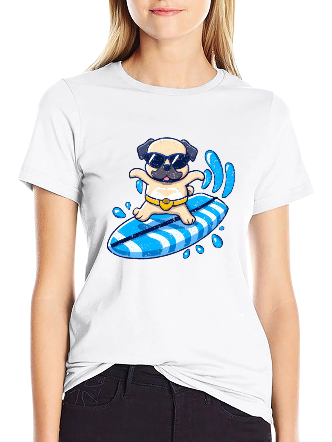 Surfing Pug T-Shirt - Summer Fun!